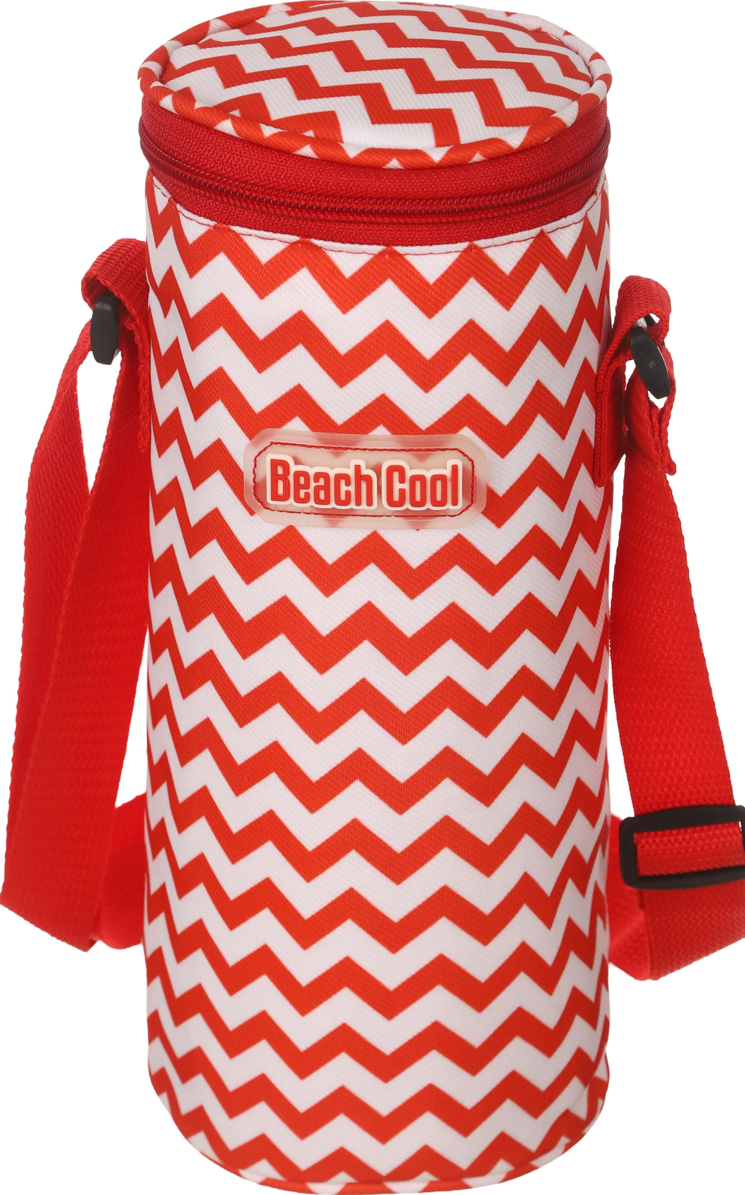 Beach Cool Linen Water Bottle Thermal Bag, 1 Litre, 1 Zipper - Red White