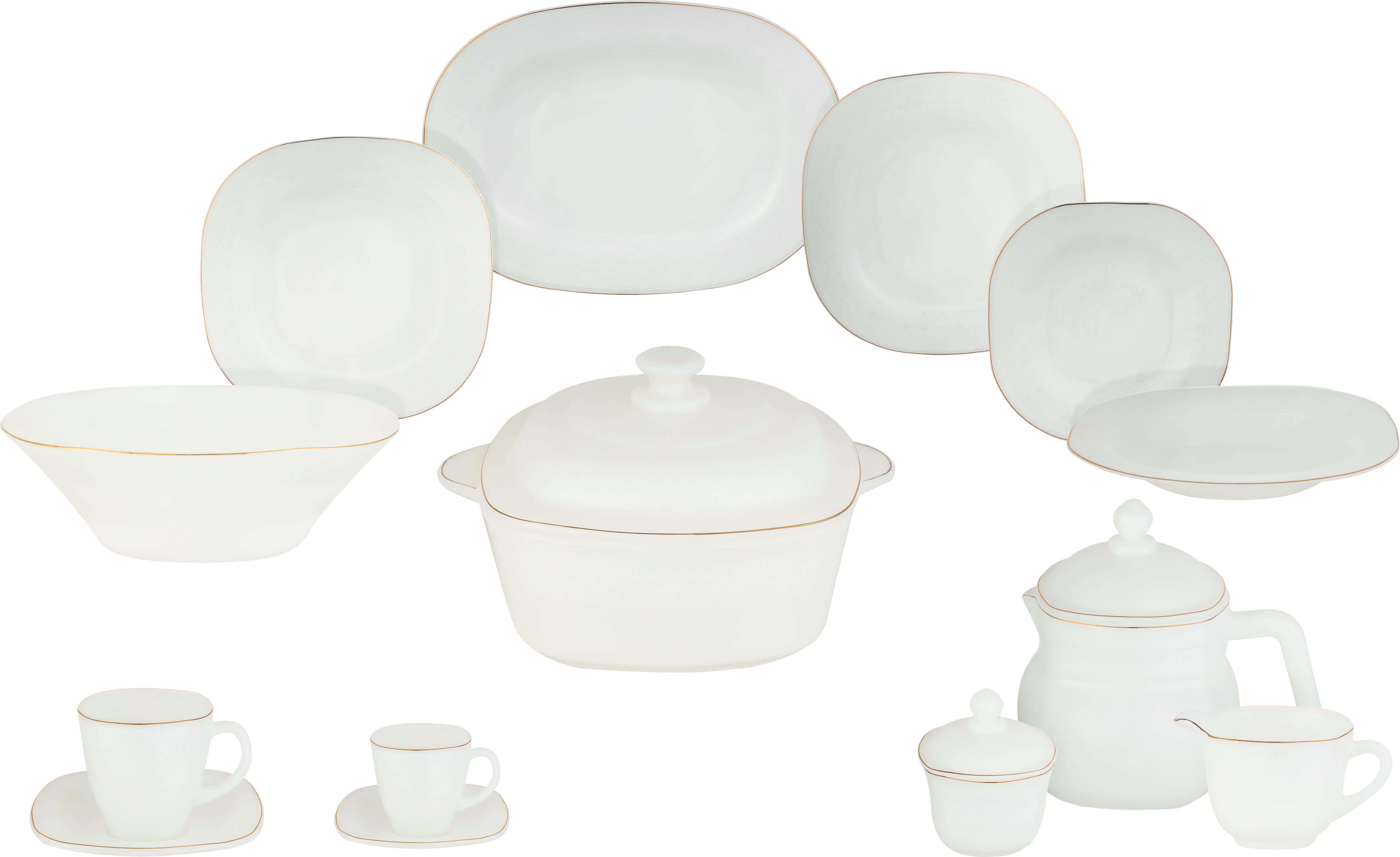 GEMYA Arcopal Square Dinner Set, 58 Pieces - White Gold
