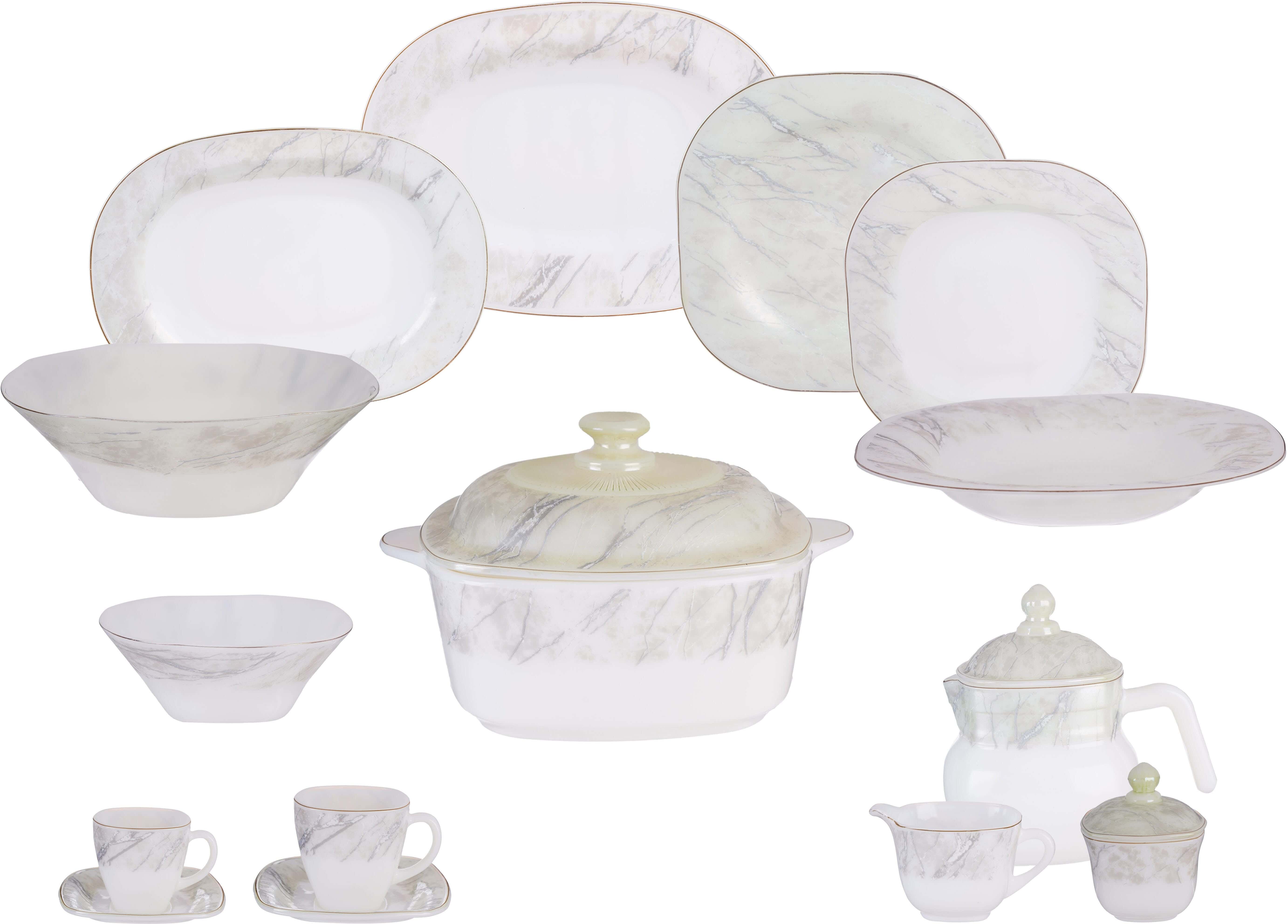 GEMYA Arcopal Square Dinner Set, 58 Pieces - White Light Green