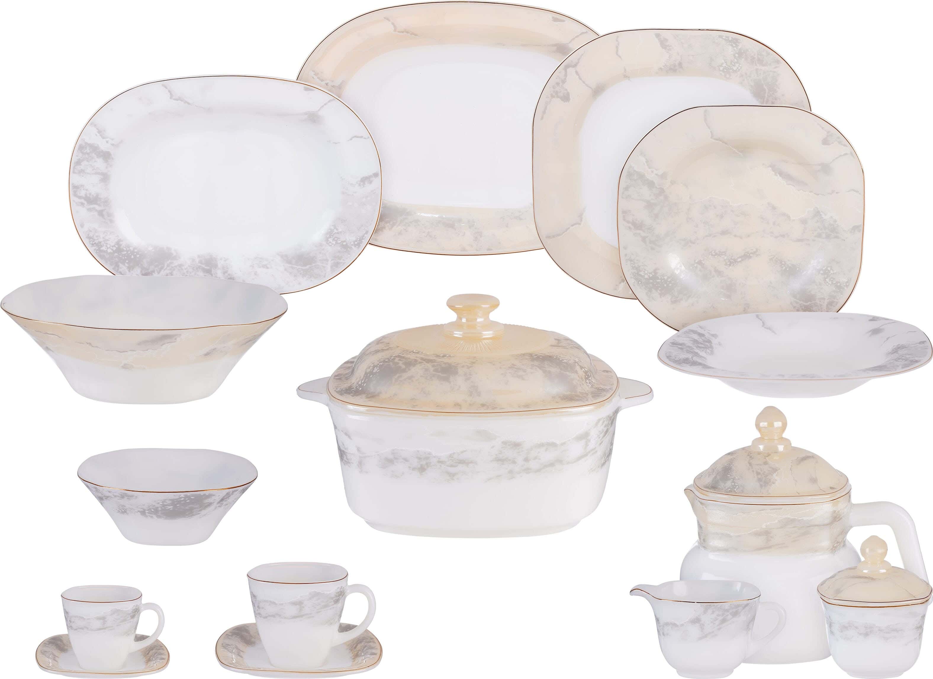 GEMYA Arcopal Square Dinner Set, 58 Pieces - White Light Beige