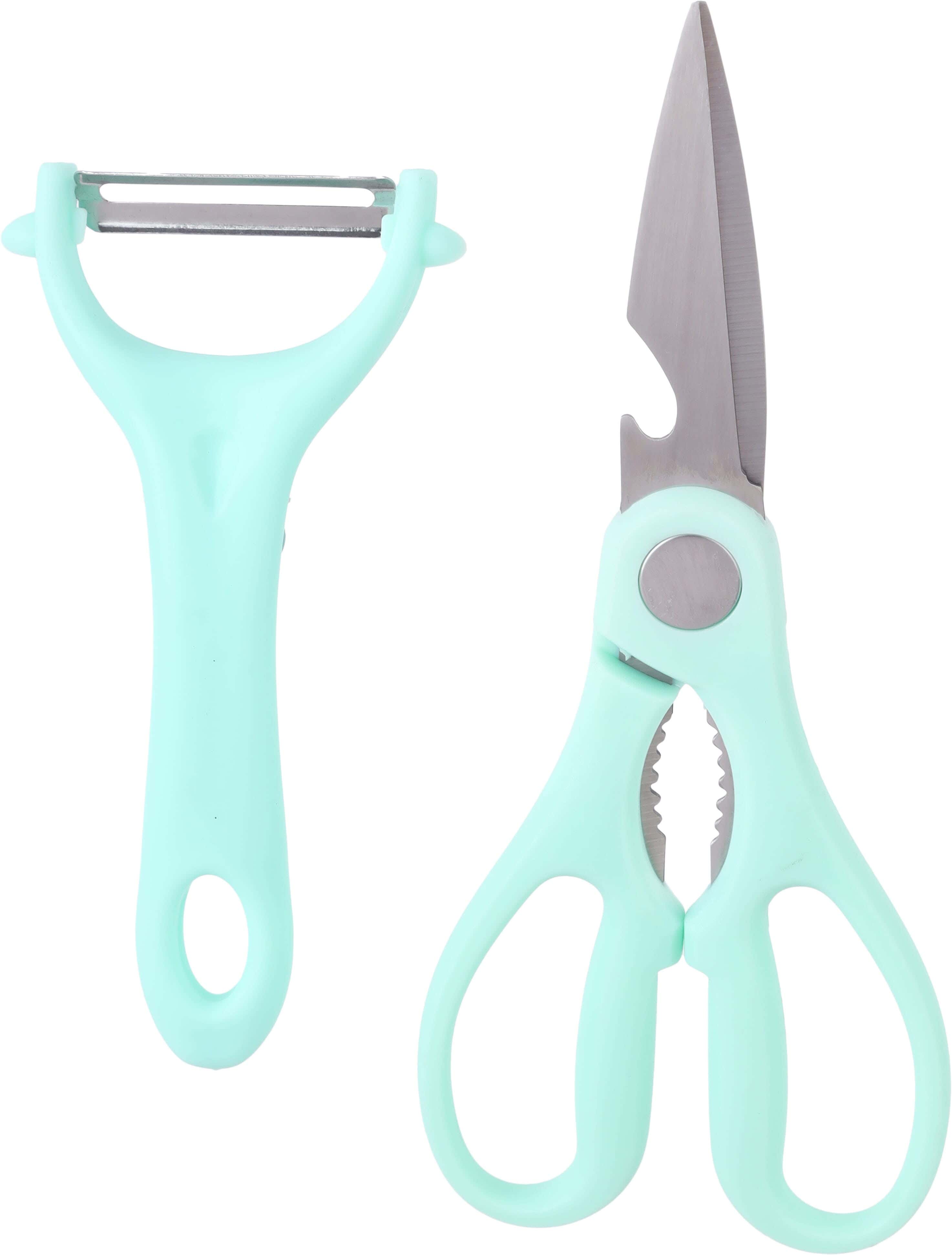 Youmei Plastic Knife and Peeler, Stainless Steel Blade, 2 Pieces - Turquoise