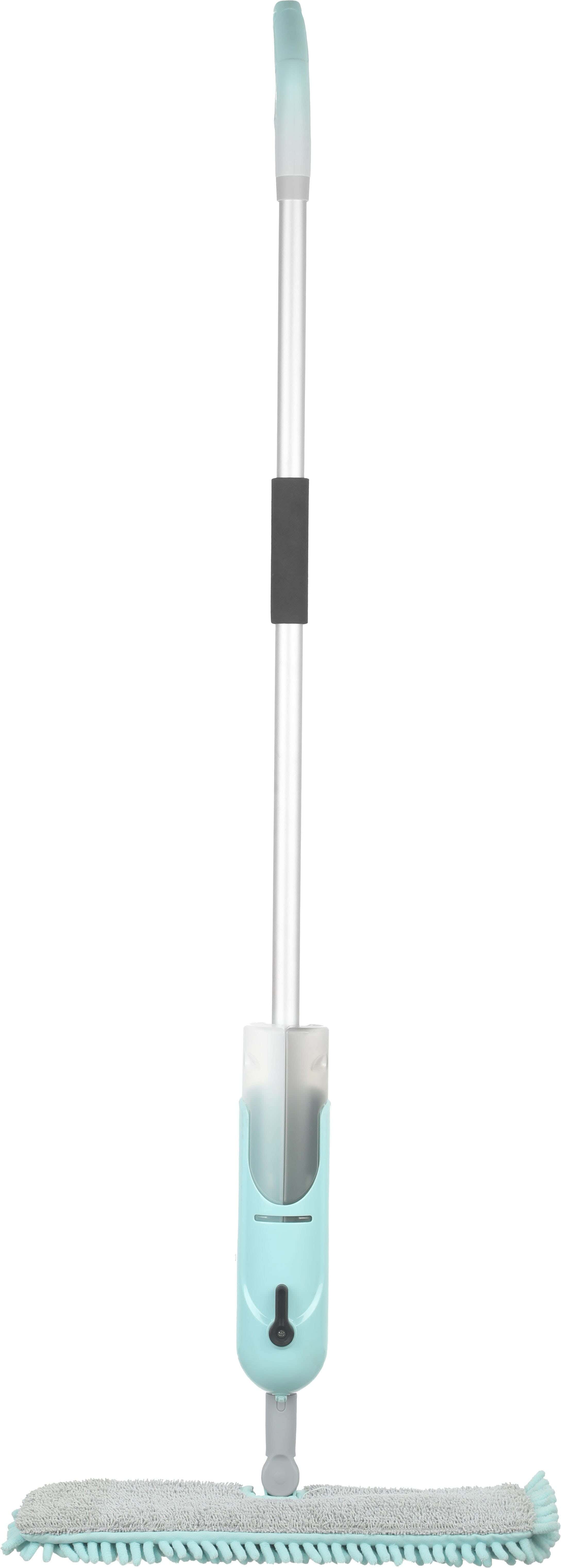 York Plastic Flat Floor Wiper, Metal Handle Push Button, with Plastic Spray Bottle, 140×16 cm - Turquoise Grey