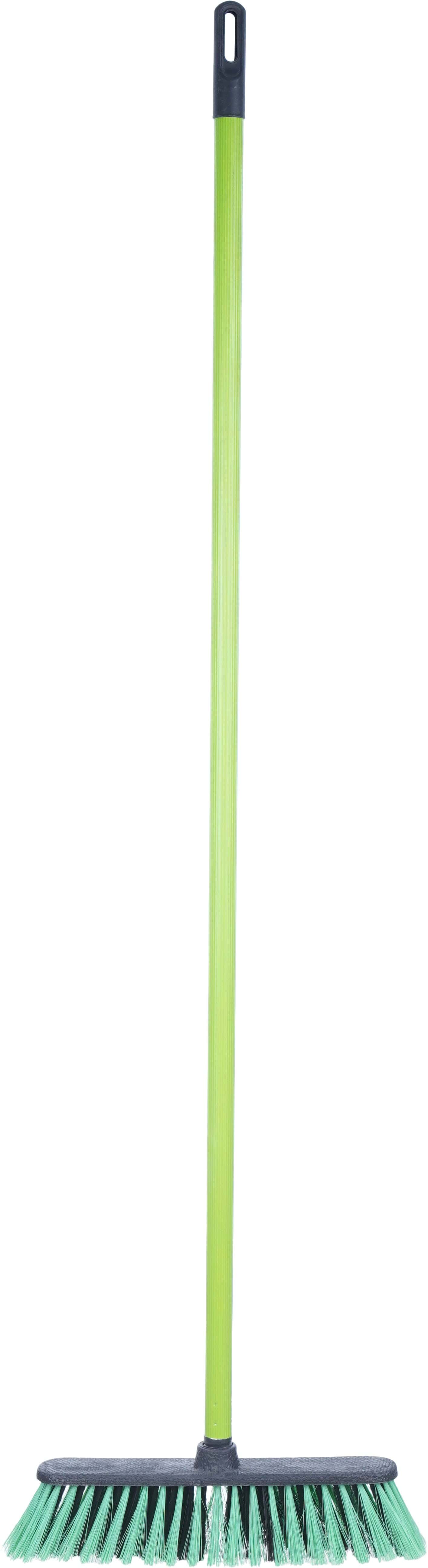 York Plastic Soft Bristles Floor Broom, Metal Handle, 110 cm - Green Black