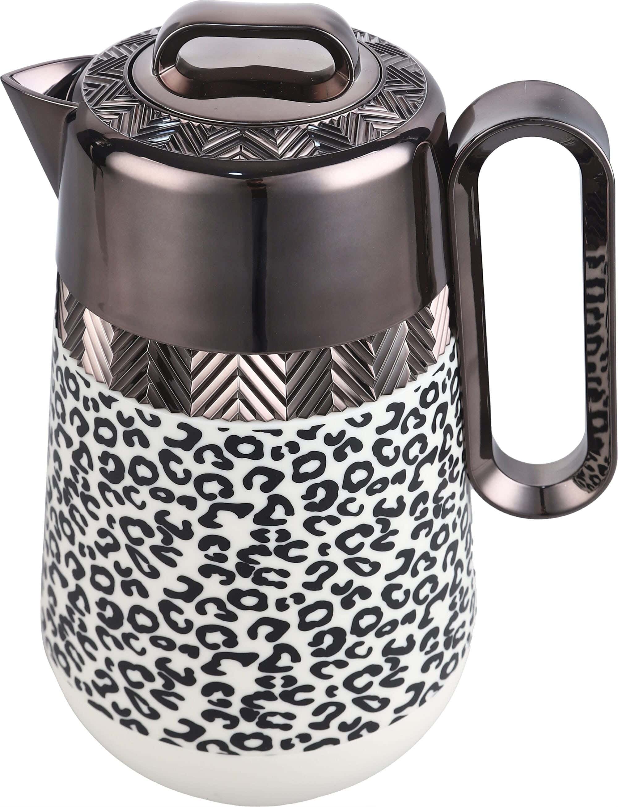 Elandalos Thermos with Stainless Steel Handle, Glass Core, 850 ml - Brown White