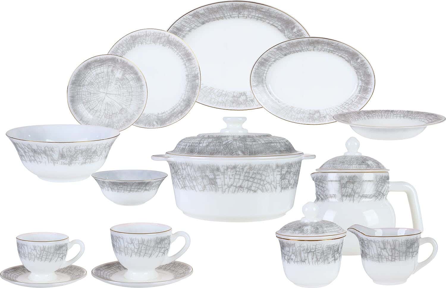 GEMYA Arcopal Dinner Set, 58 Pieces - White Grey