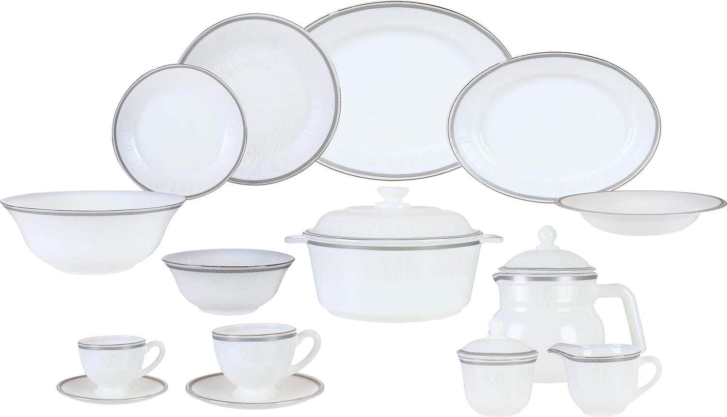 GEMYA Arcopal Dinner Set, 58 Pieces - White Silver