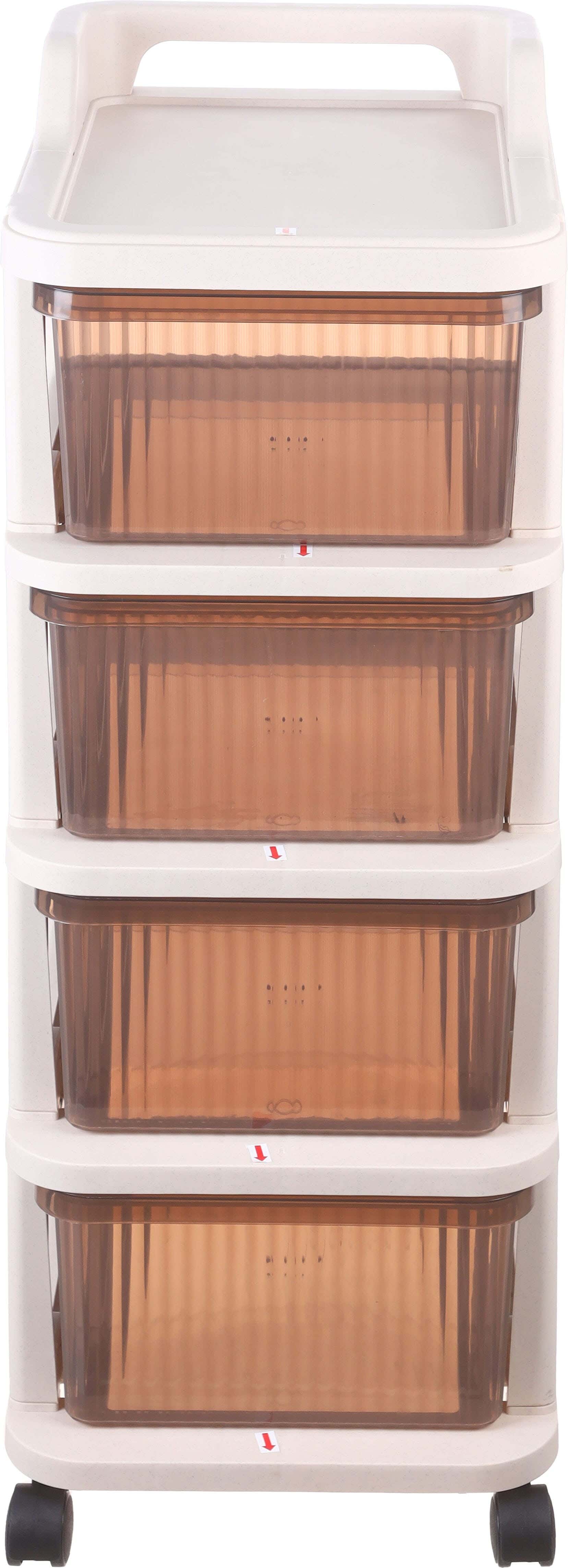Al Wataneya Plastic Storage Racks, 4 Drawers, 38×29×87.5 cm - Light Beige Brown