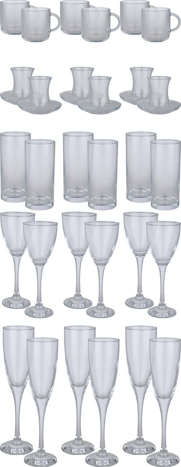 Pasabahce Glass Cup Set, 36 Pieces - Clear