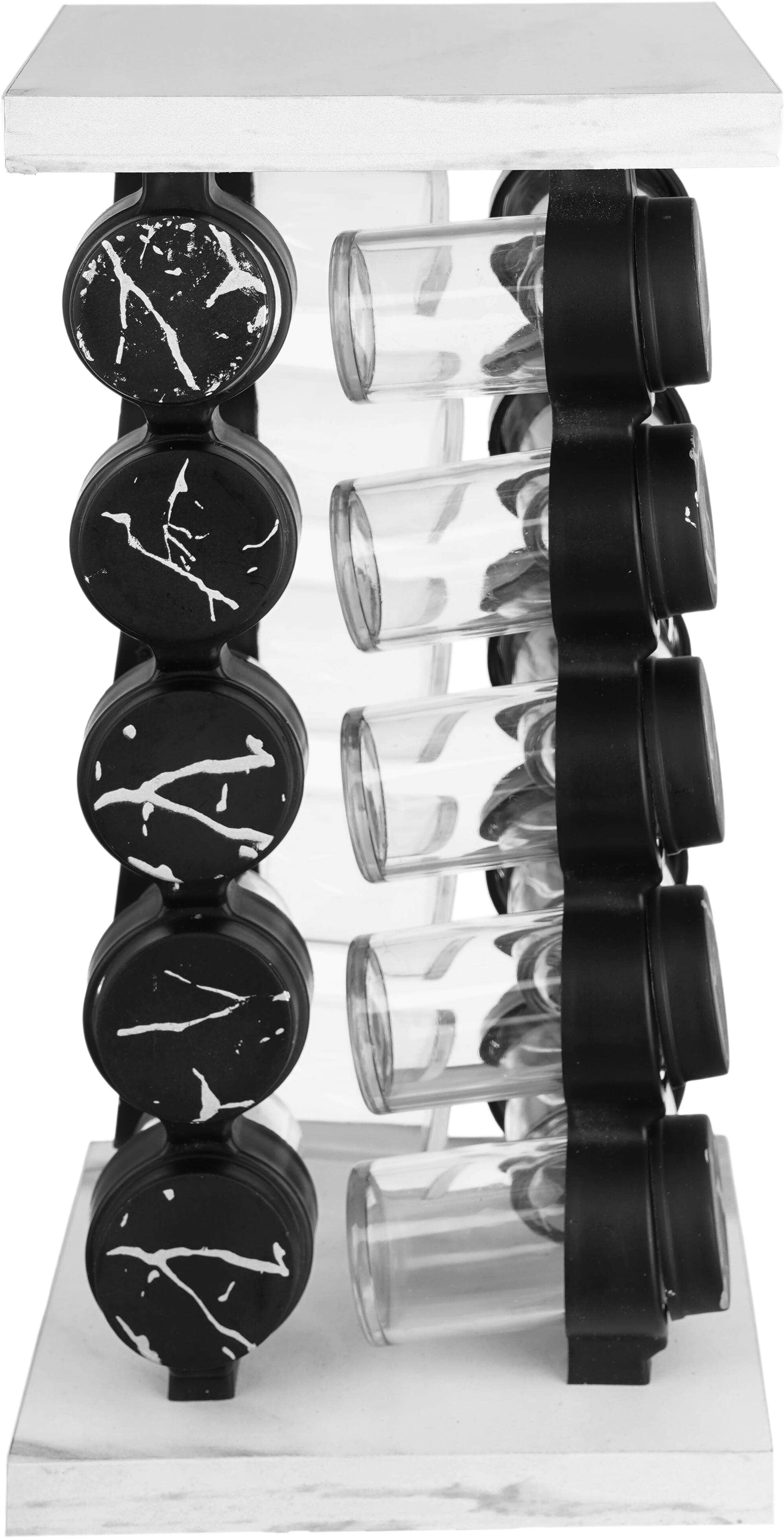 Nano Plast Acrylic Spice Jar Set with Plastic Lid, 20 Pieces, with Stand, 17×35 cm - Clear Black