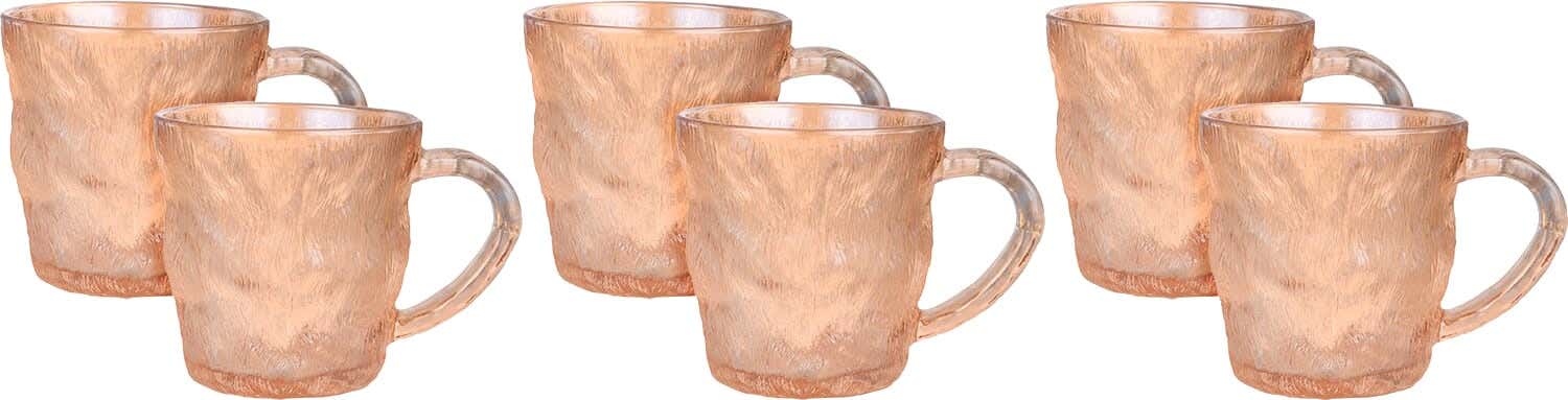 Glass Mug Set, 6 Pieces, 300 ml - Clear Light Brown