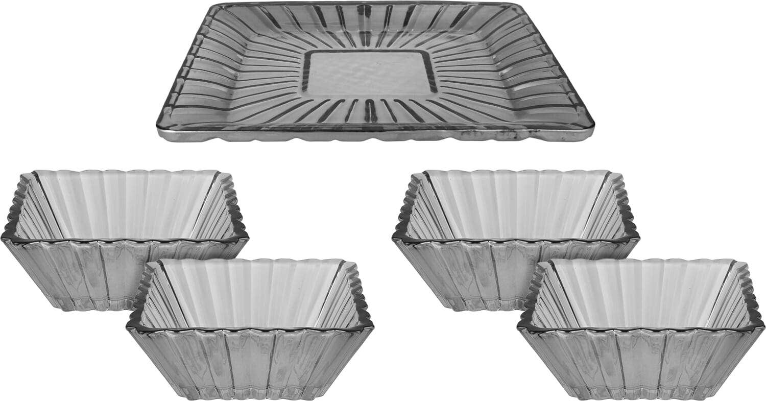 Glass Dessert Bowls Set, 5 Pieces - Clear Black