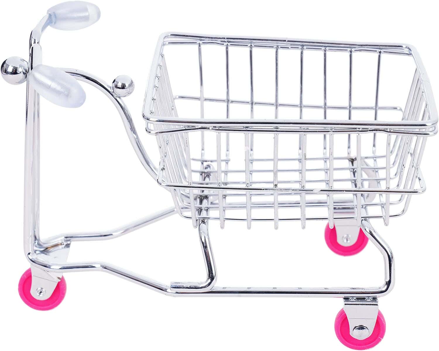 Metal shopping wheel shaped basket Accessory, 15×10 cm - Silver Fuchsia