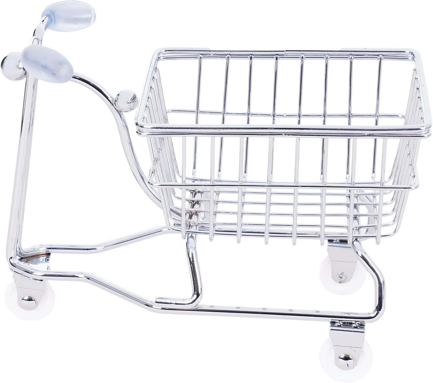 Metal shopping wheel shaped basket Accessory, 15×10 cm - Silver White