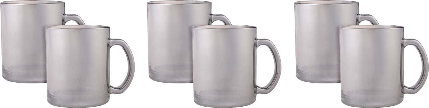 Glass Mug Set, 6 Pieces, 335 ml - Clear Black