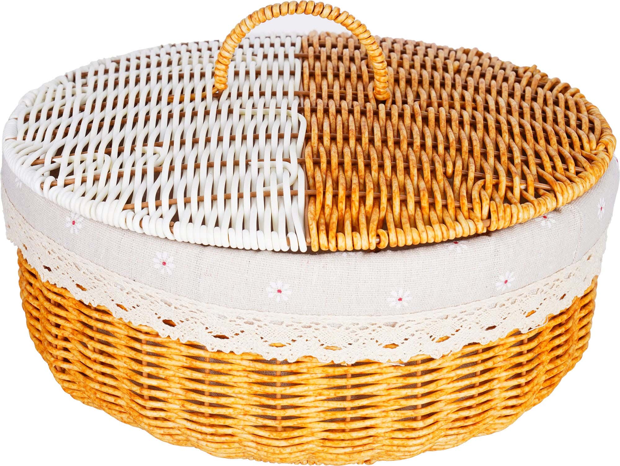 Bread Basket with Lid wicker, fabric cover, 15×35 cm - Beige off white