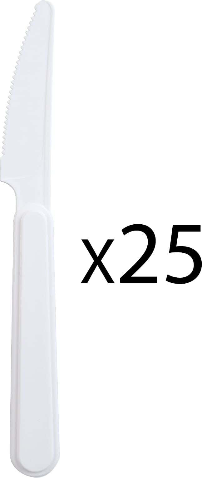 Elite Plastic Knife Set, 25 Pieces, 18 cm - White