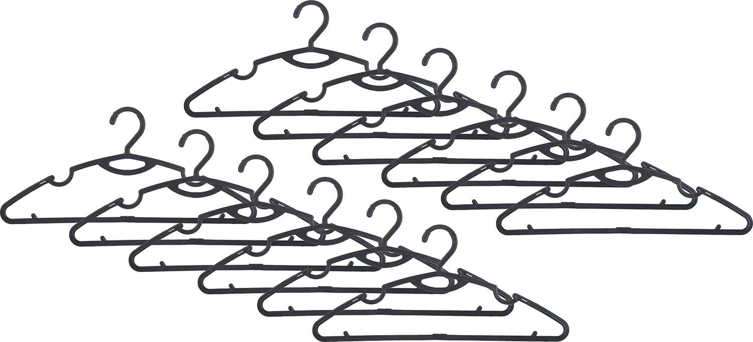 Weezy Plastic Clothes Hanger Set, 12 Pieces, 40 cm - Black