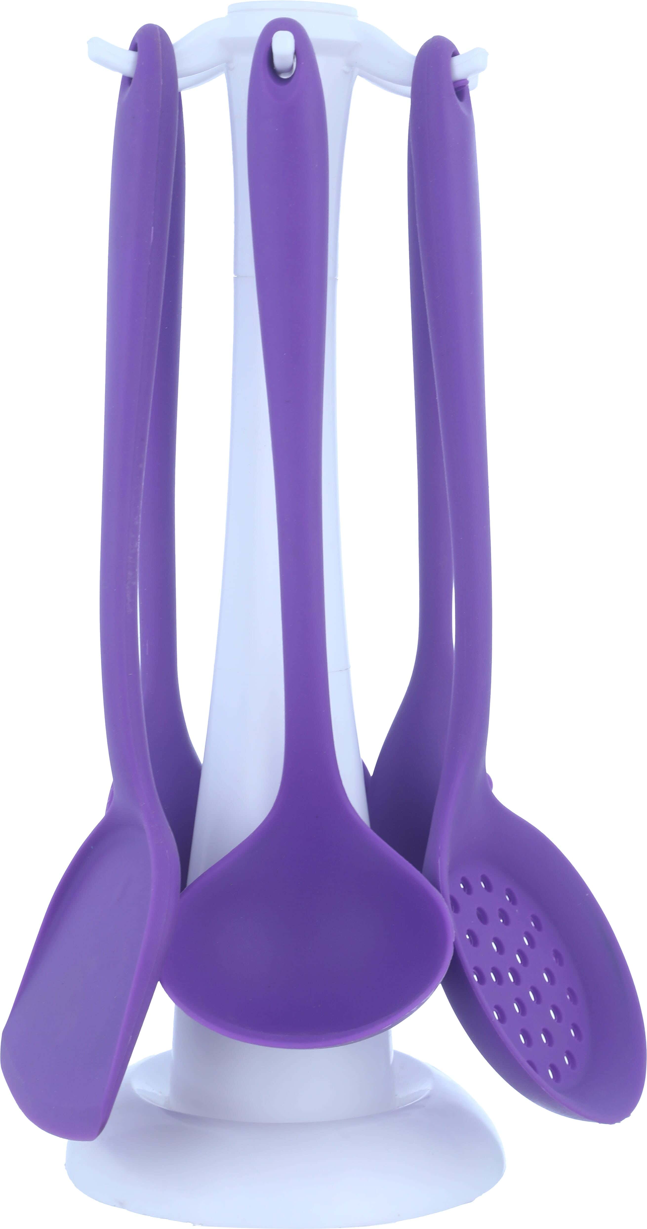 ELCHEEF Silicone Spatula Set, 6 Pieces, with Stand - Mauve White