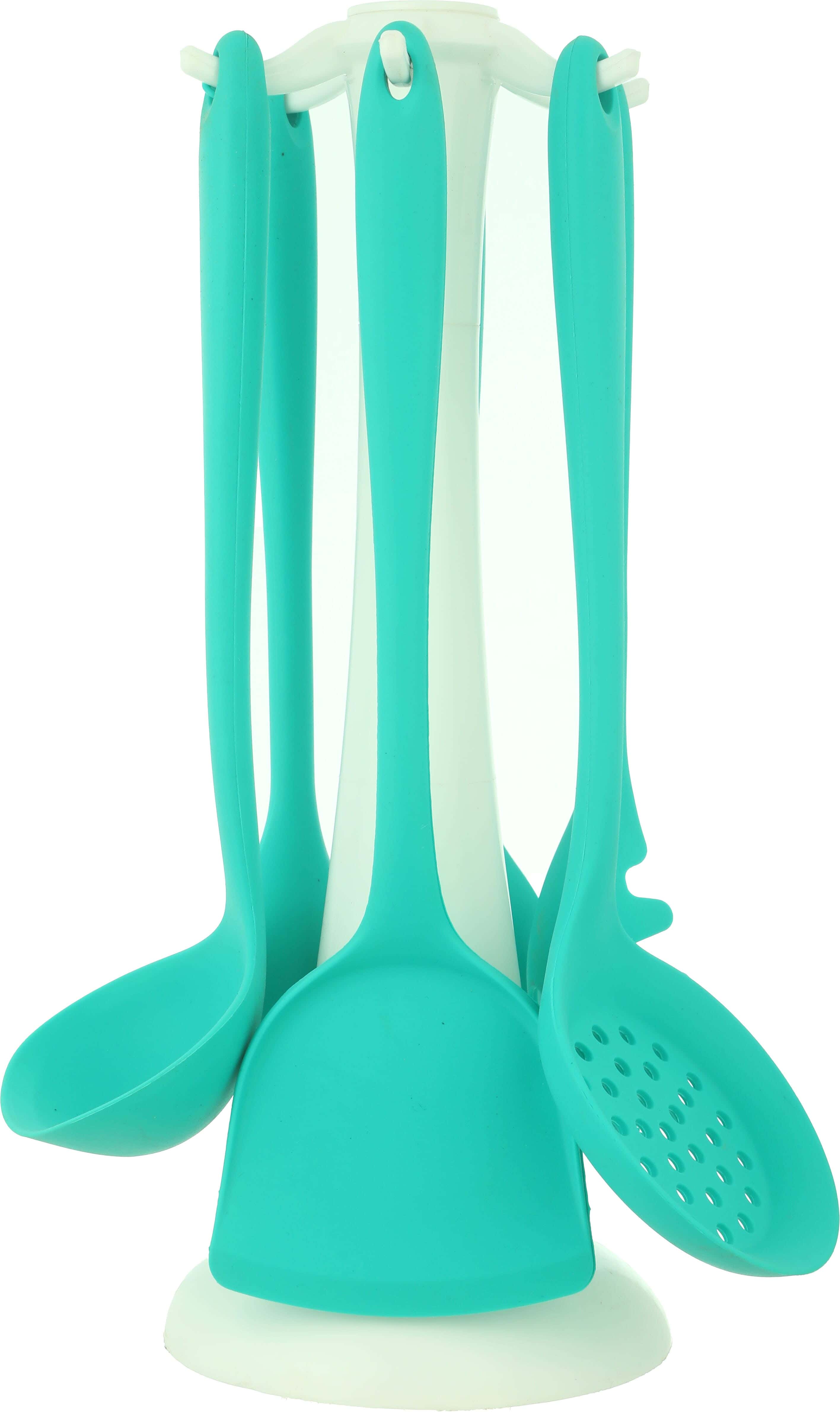 ELCHEEF Silicone Spatula Set, 6 Pieces, with Stand - Turquoise White