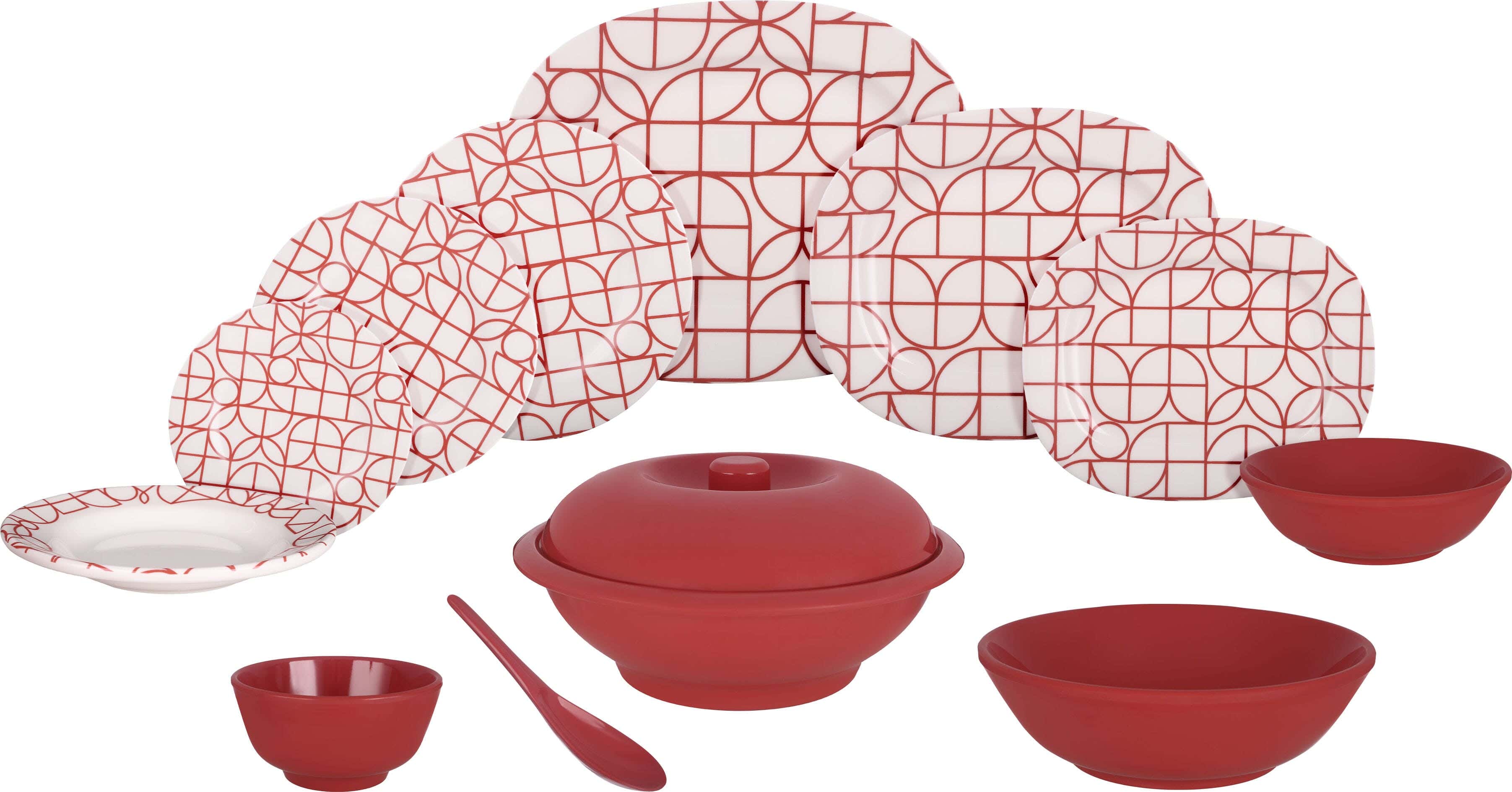 Al Sherif Melamine Dinner Set, 38 Pieces - White Red