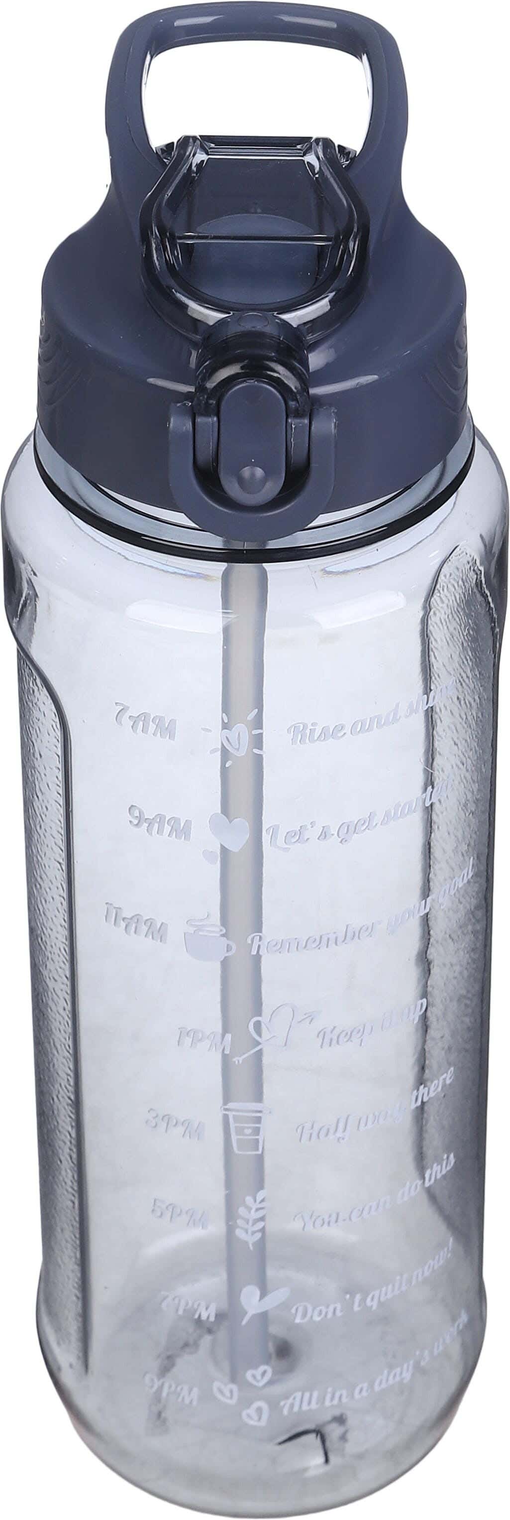 Plastic Sport Water Bottle, with Straw, 1 litre - Dark Grey