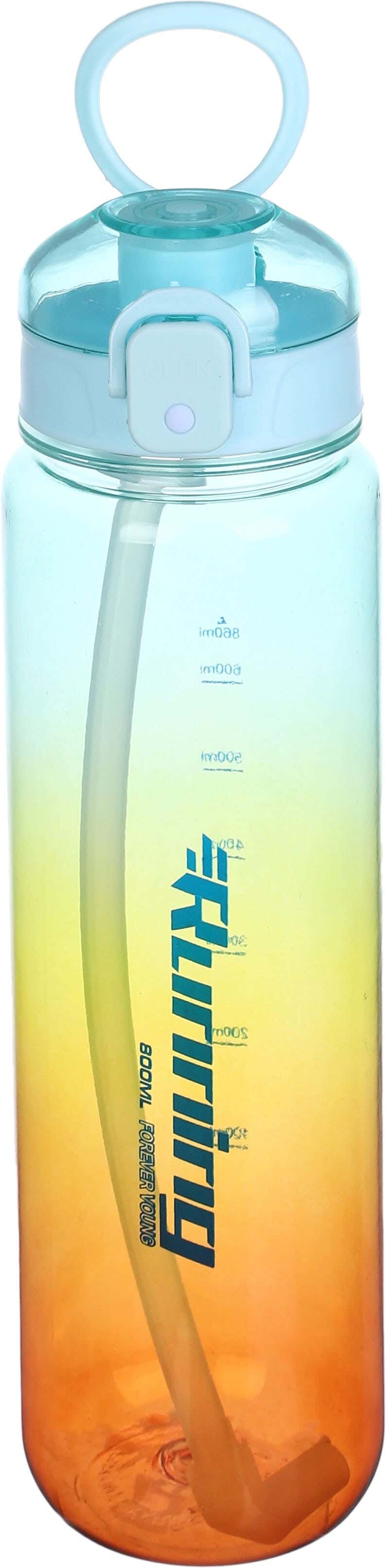 Plastic Sport Water Bottle, with Straw, 1 litre - Multicolor
