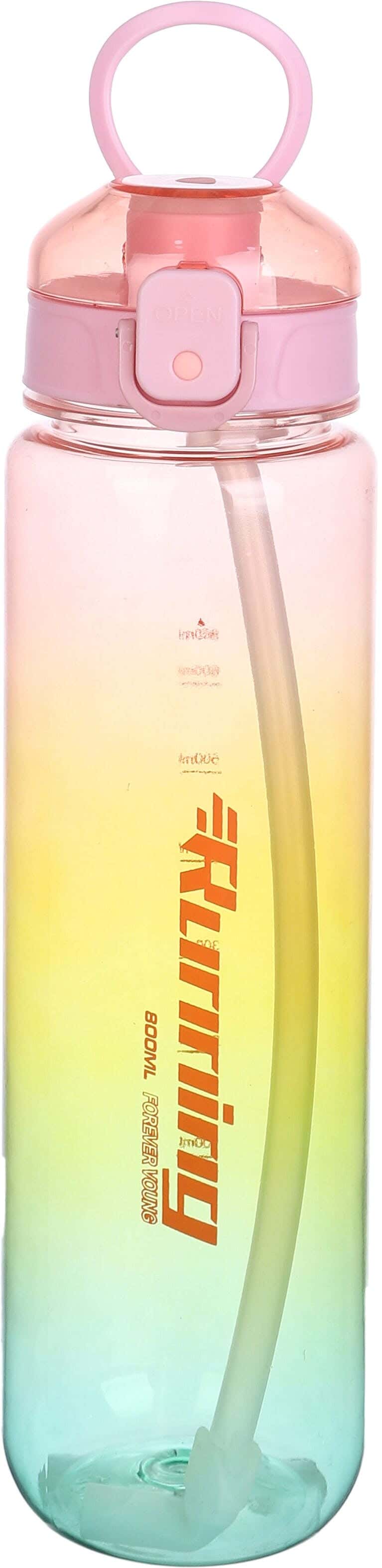 Plastic Sport Water Bottle, with Straw, 1 litre - Multicolor