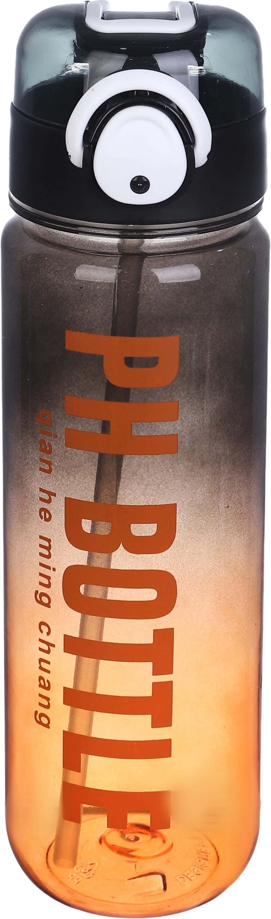 Plastic Sport Water Bottle, with Straw, 800 ml - Black Orange