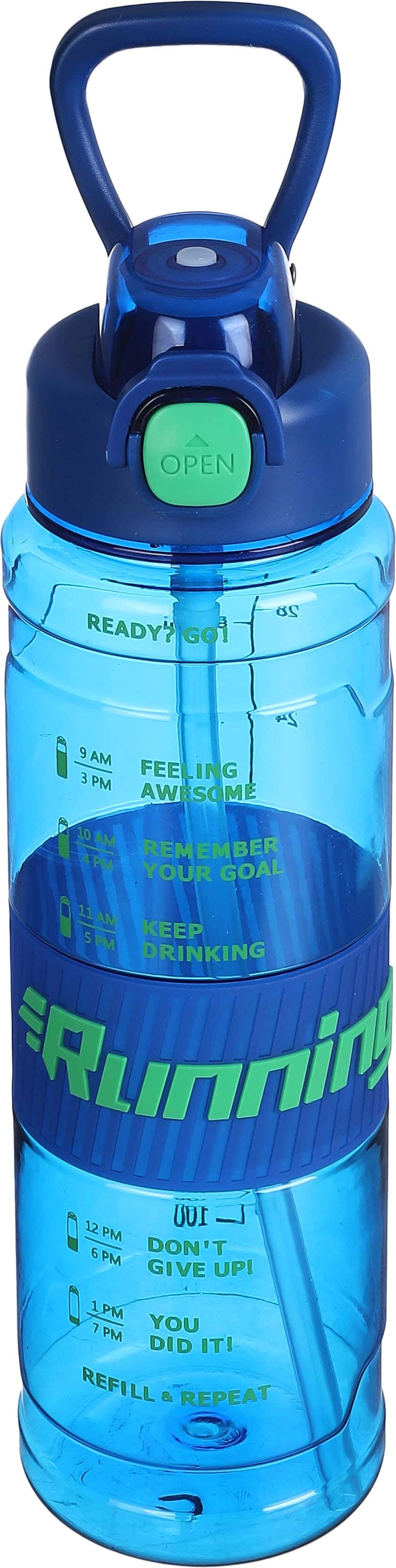 Plastic Sport Water Bottle, with Straw, 1.1 litre - Blue Green