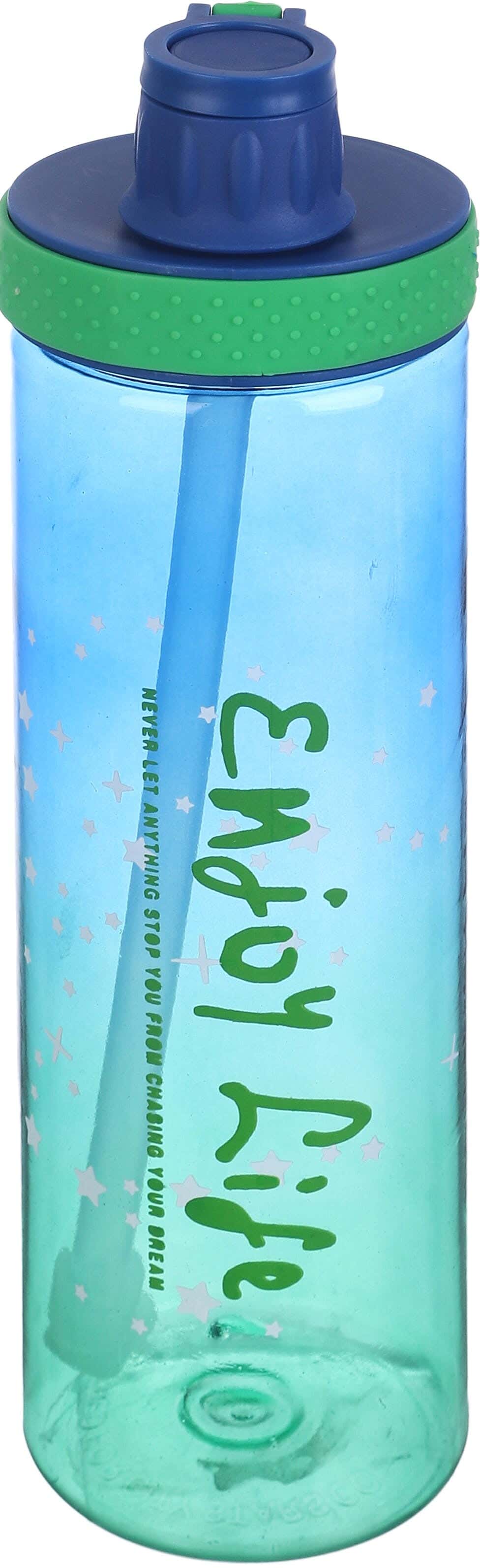 Plastic Sport Water Bottle, with Straw, 1 litre - Blue Green