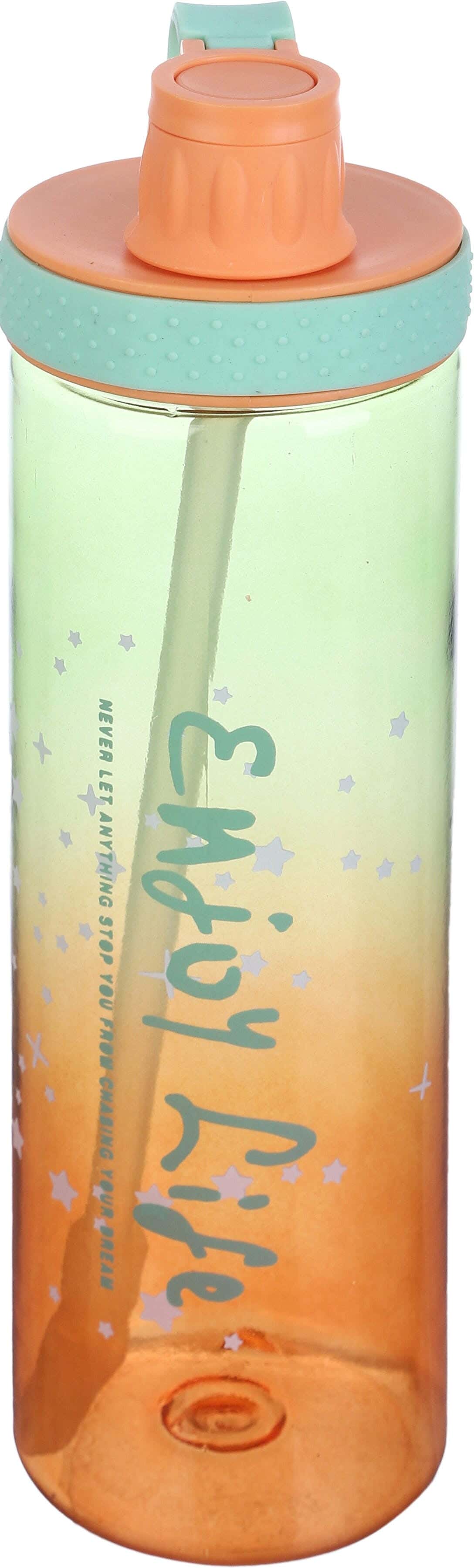Plastic Sport Water Bottle, with Straw, 1 litre - Orange Green