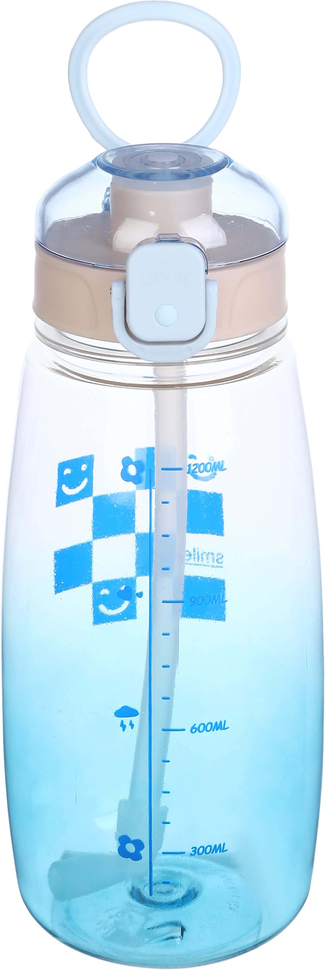 Plastic Sport Water Bottle, with Straw, 1.1 litre - Light Blue Beige