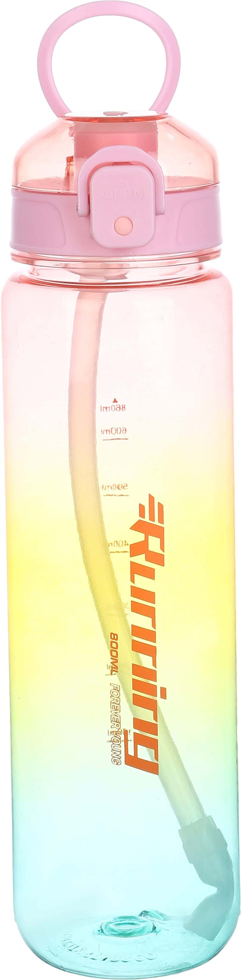 Plastic Sport Water Bottle, with Straw, 1 litre - Multicolor