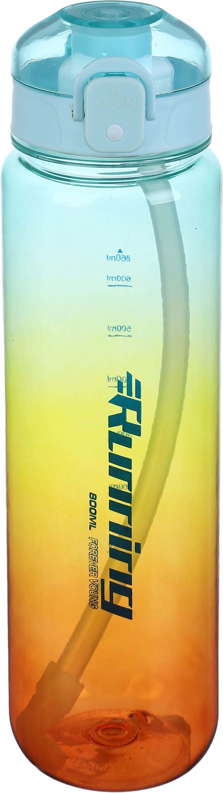 Plastic Sport Water Bottle, with Straw, 1 litre - Multicolor