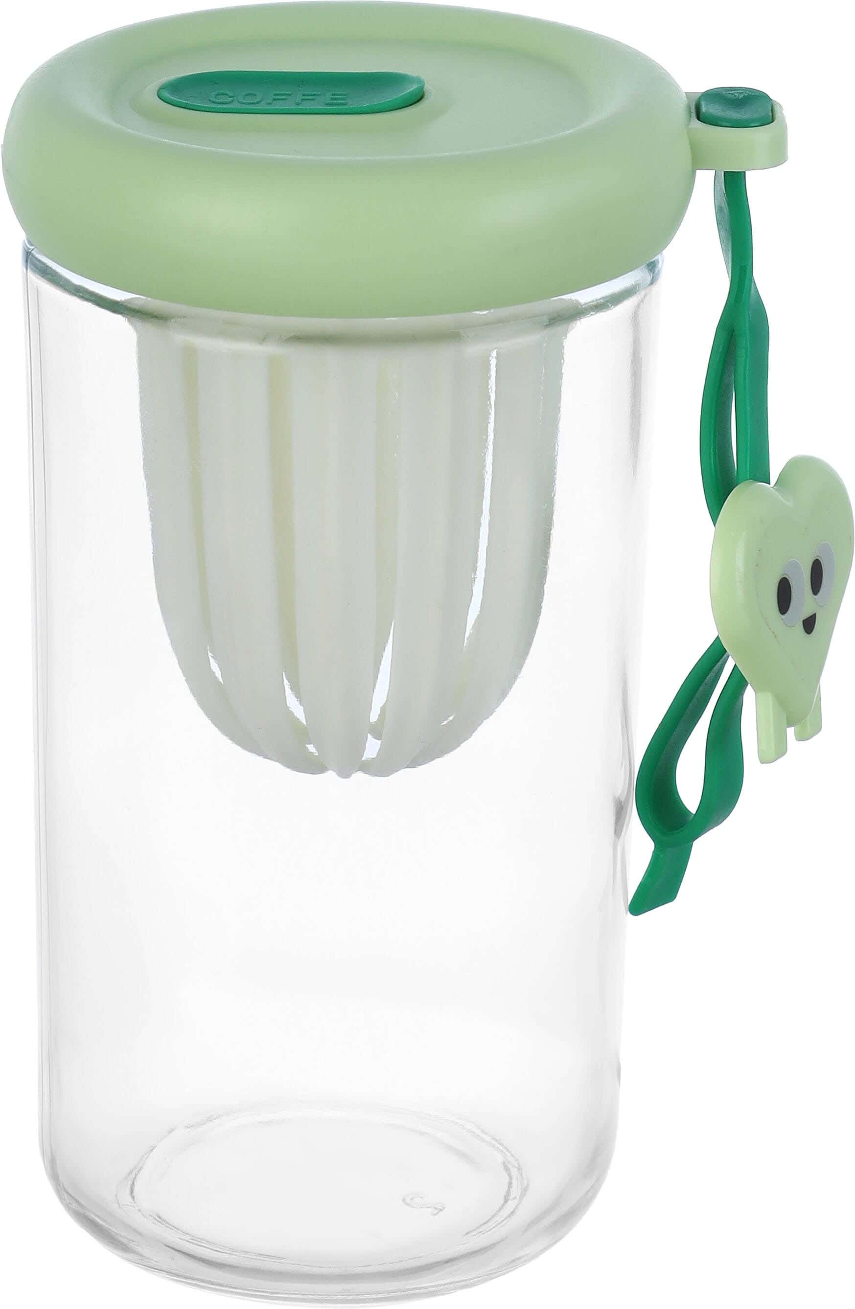 Glass Cup with Straw and Inner Strainer, 500 ml - Clear Light Green