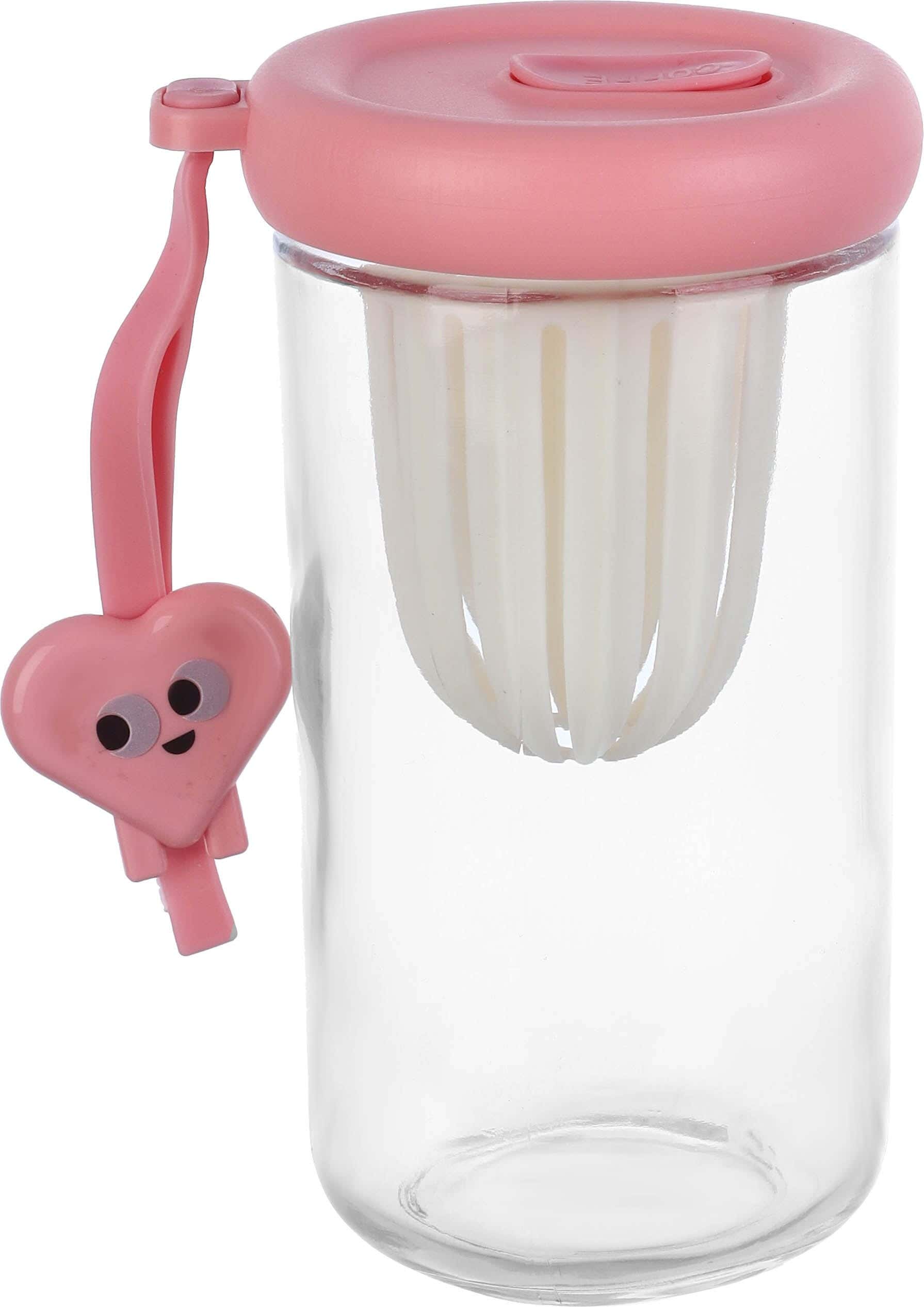 Glass Cup with Straw and Inner Strainer, 500 ml - Clear Rose