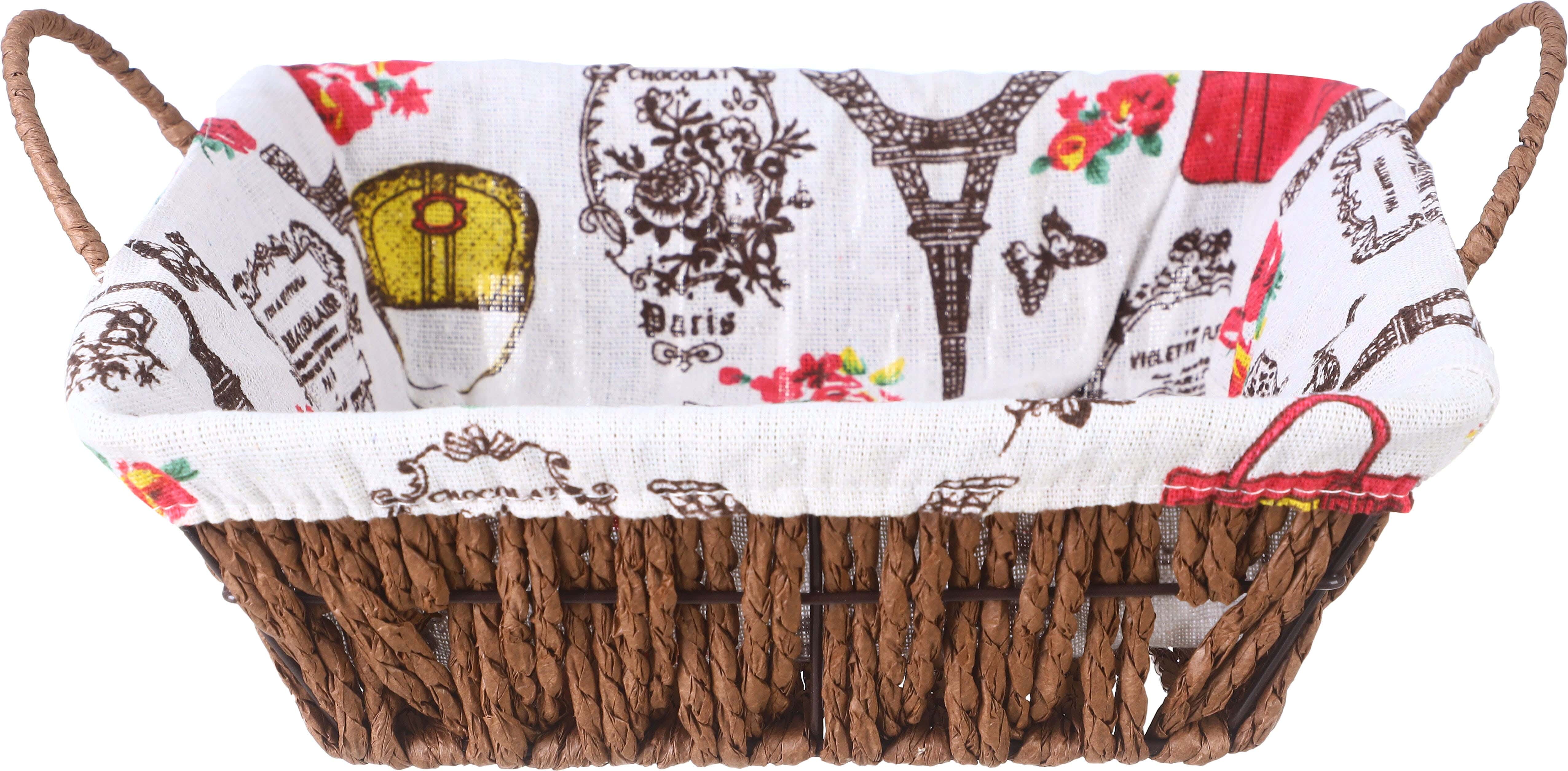 Metal Bread Basket, Fabric Cover, 27×23×8 cm - Multicolor