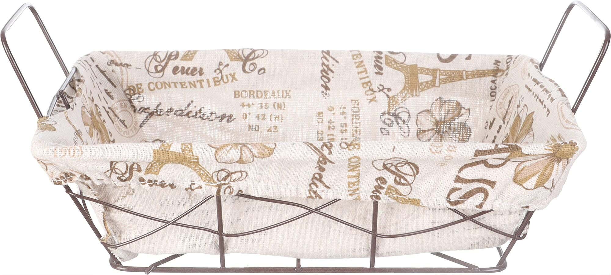 Metal Bread Basket, Fabric Cover, 25×25×6 cm - Off White White