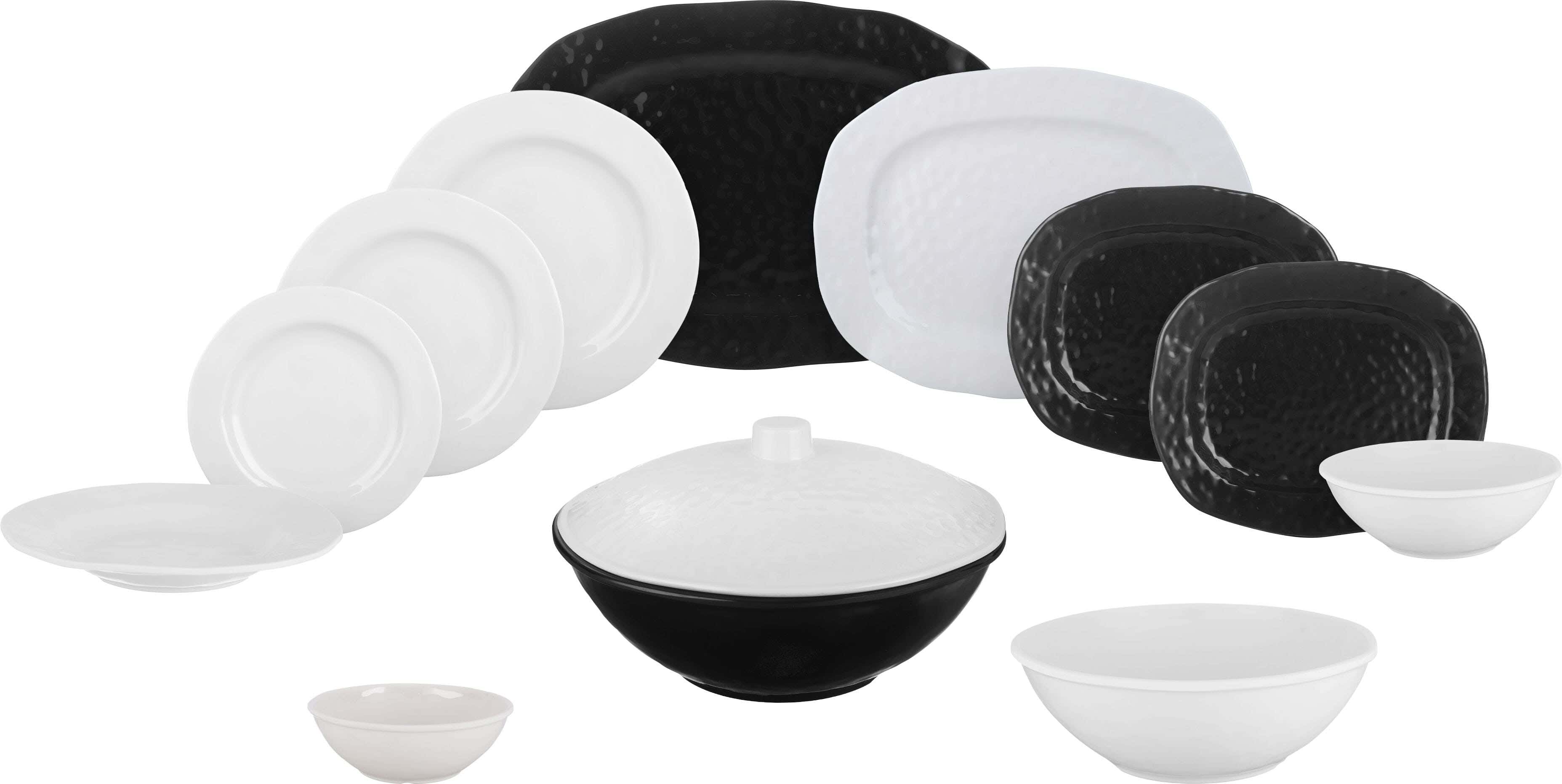 Al Sherif Melamine Dinner Set, 38 Pieces - White Black