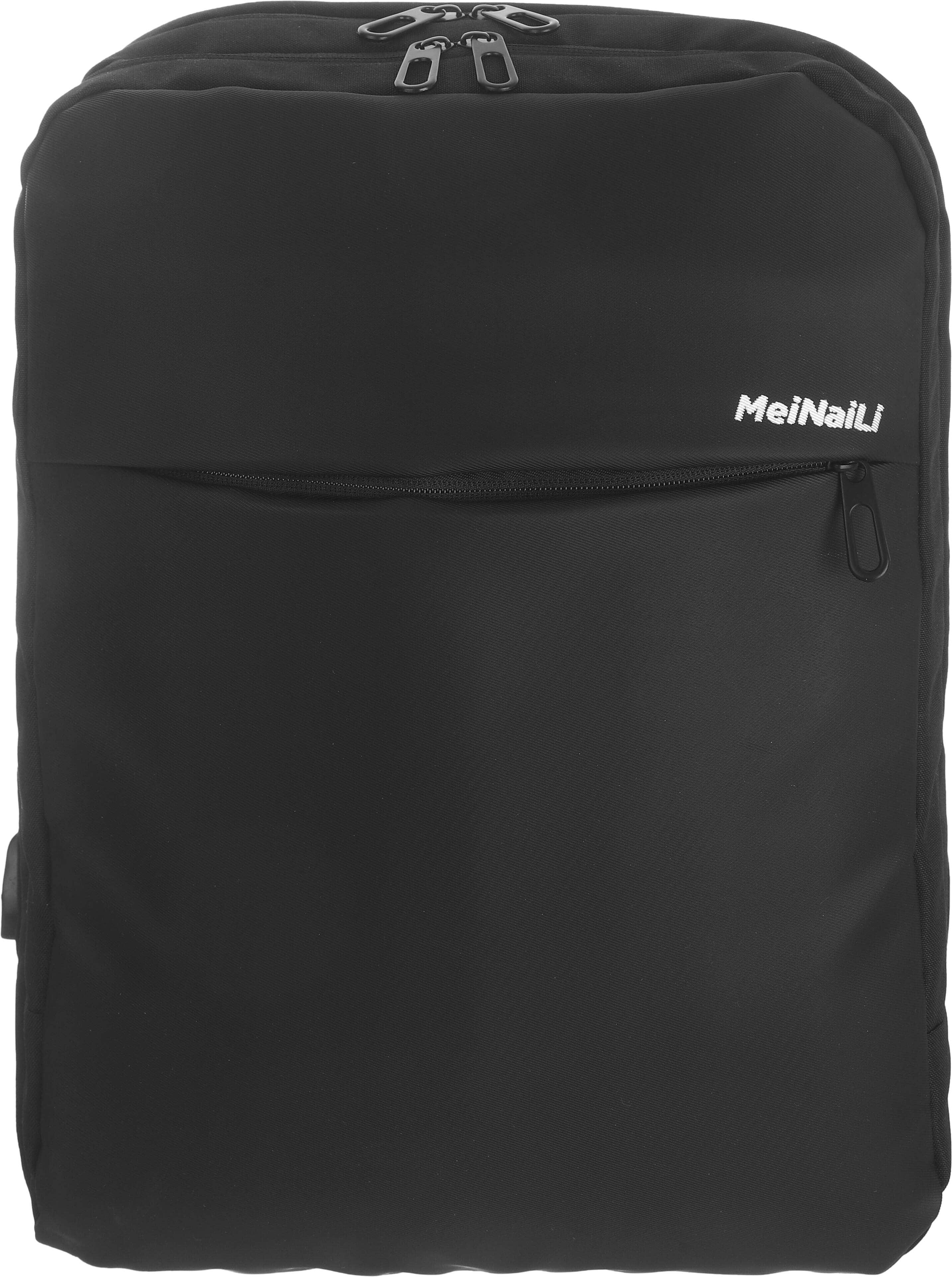 Meinaili Waterproof×Linen Laptop Bag, 4 Zippers, 37×25 cm, USB Port - Black
