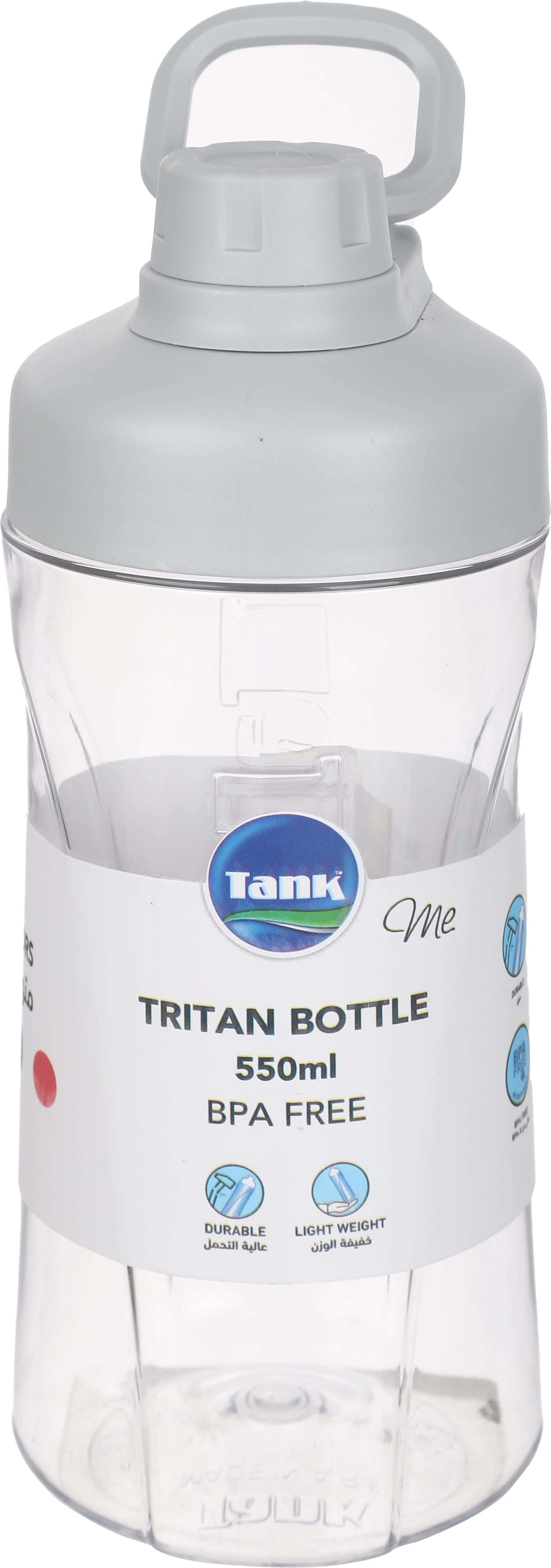 Tank Plastic Sports Water Bottle, 550 ml - Grey Clear