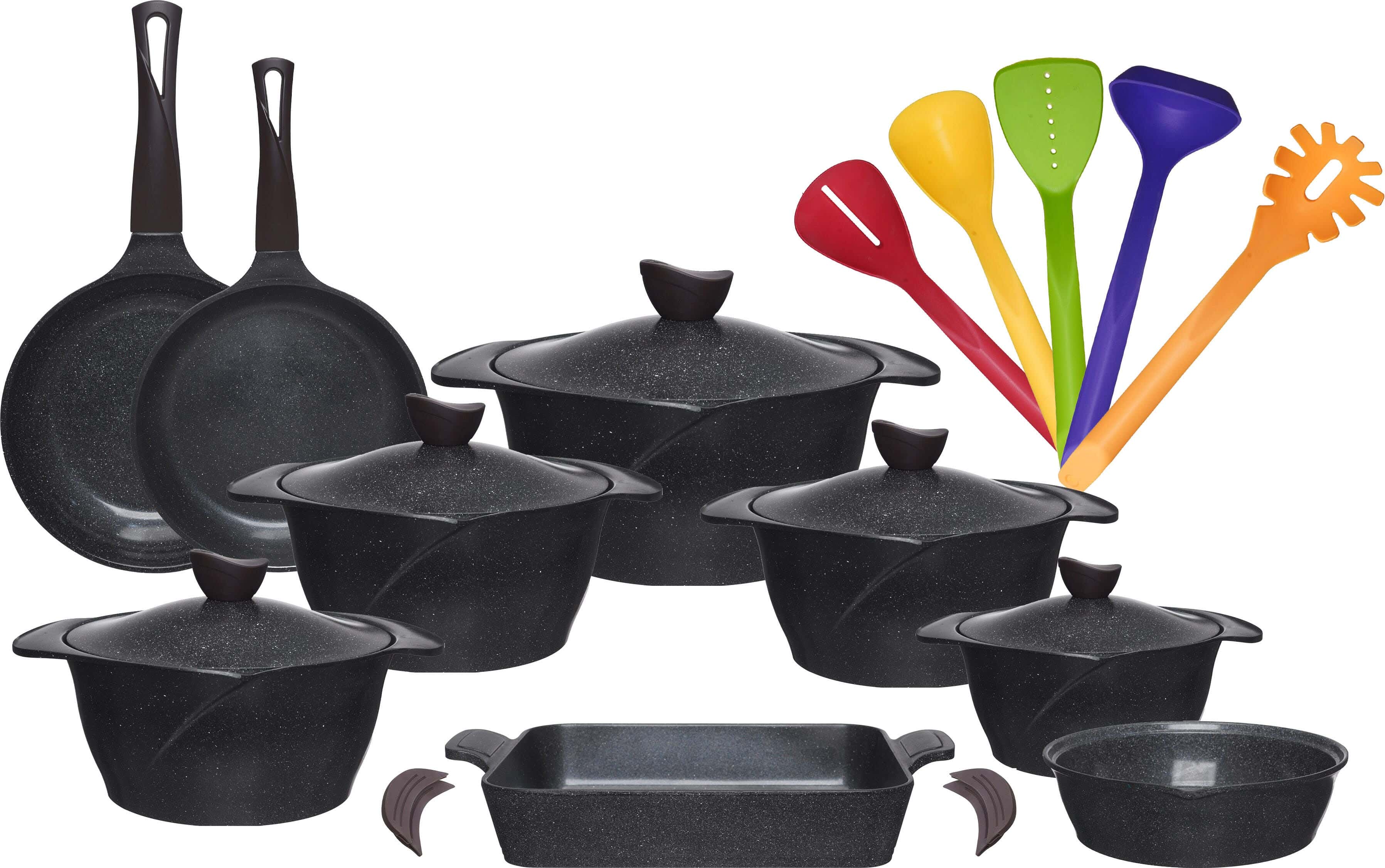 Master Flower Granite Pots Set, 23 Pieces - Black