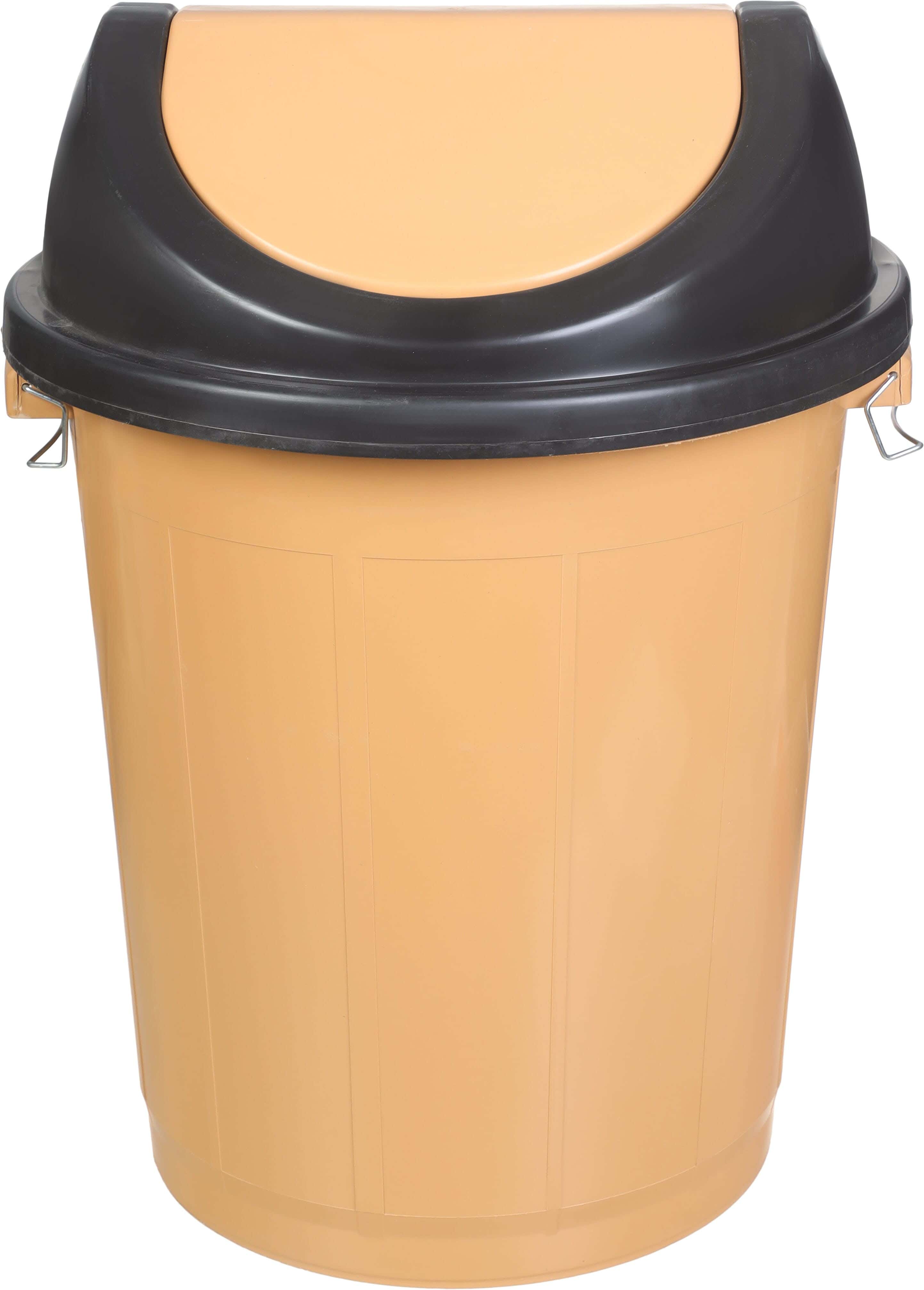 Safeer Round Plastic Trash Bins with movable Lid, 50 Liters - Beige Black