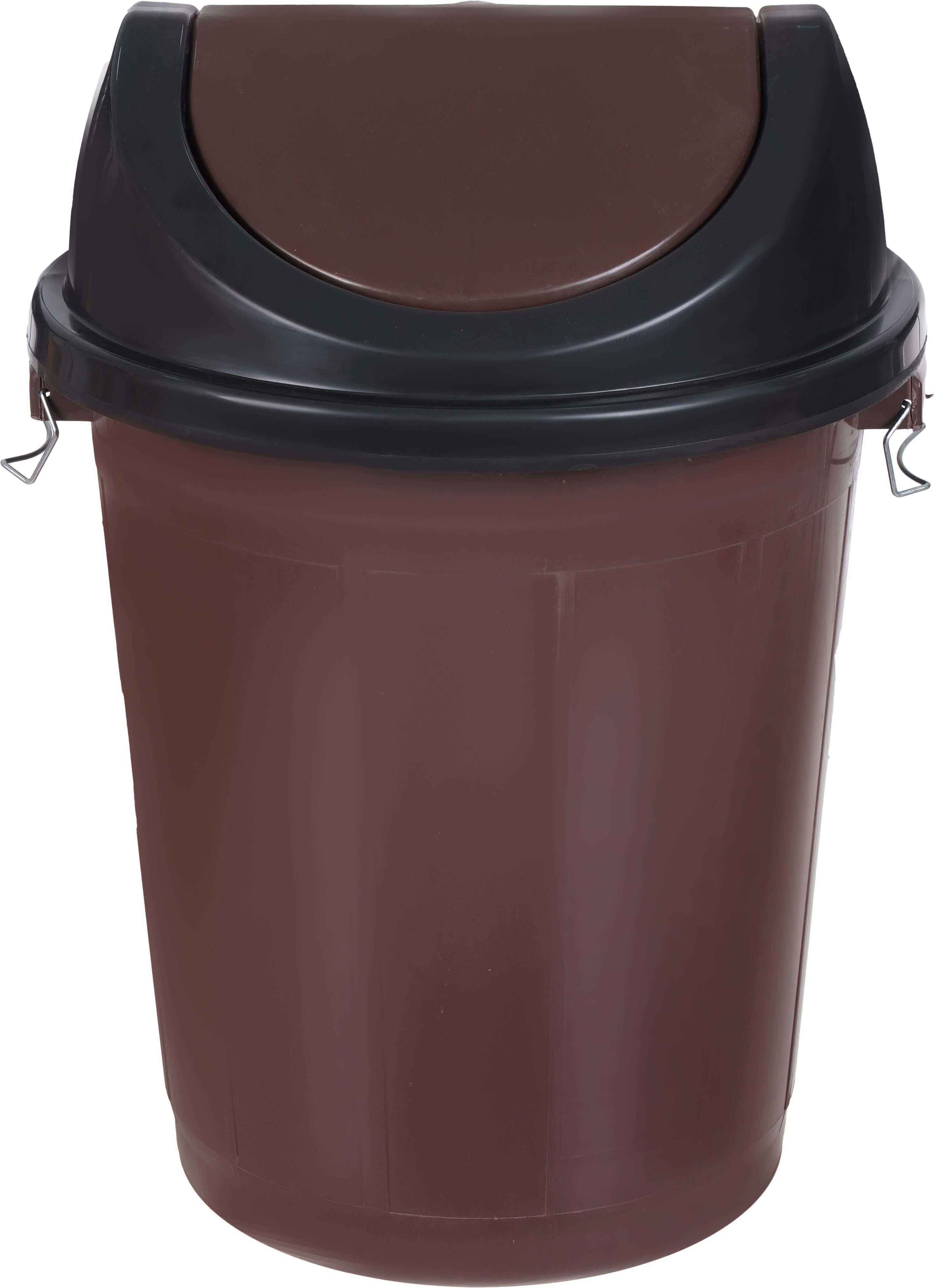 Safeer Round Plastic Trash Bins with movable Lid, 50 Litres - Brown Black