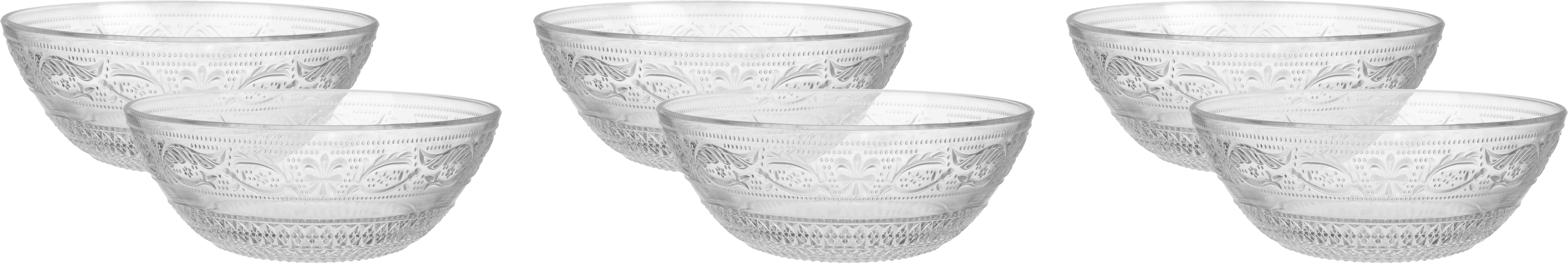 ELMAS Glass Glass Bowl Set, 6 Pieces, 14 cm - Clear