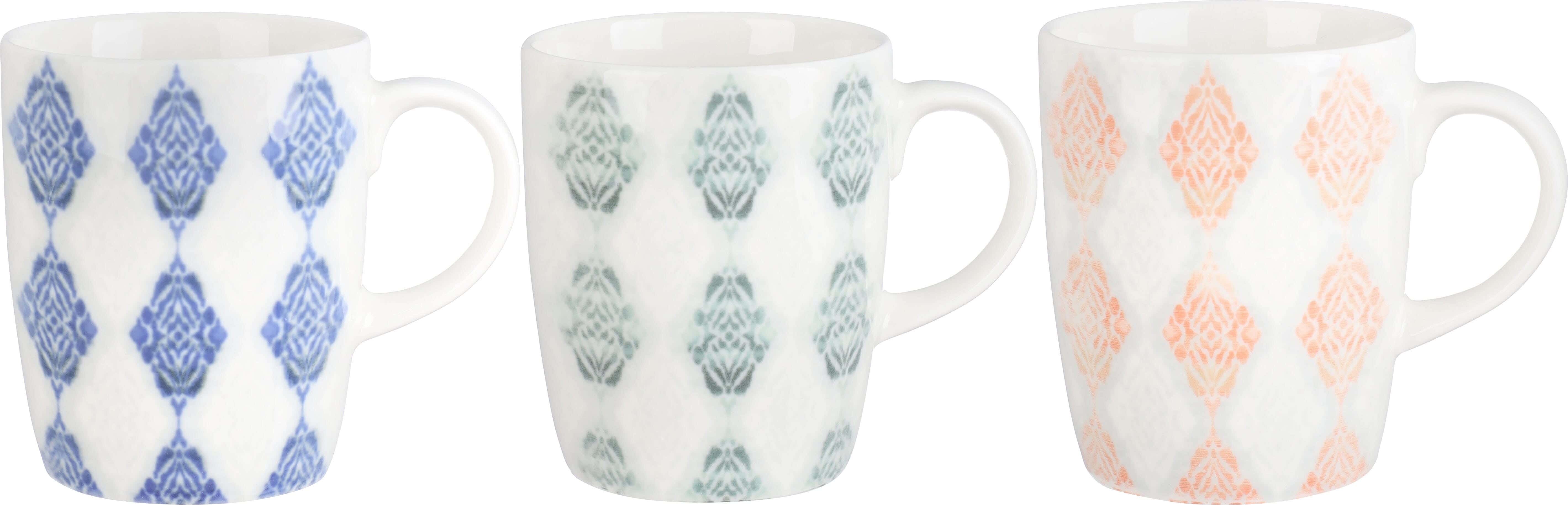 Lotus Porcelain Mug Set, 3 Pieces, 300 ml - Multicolor