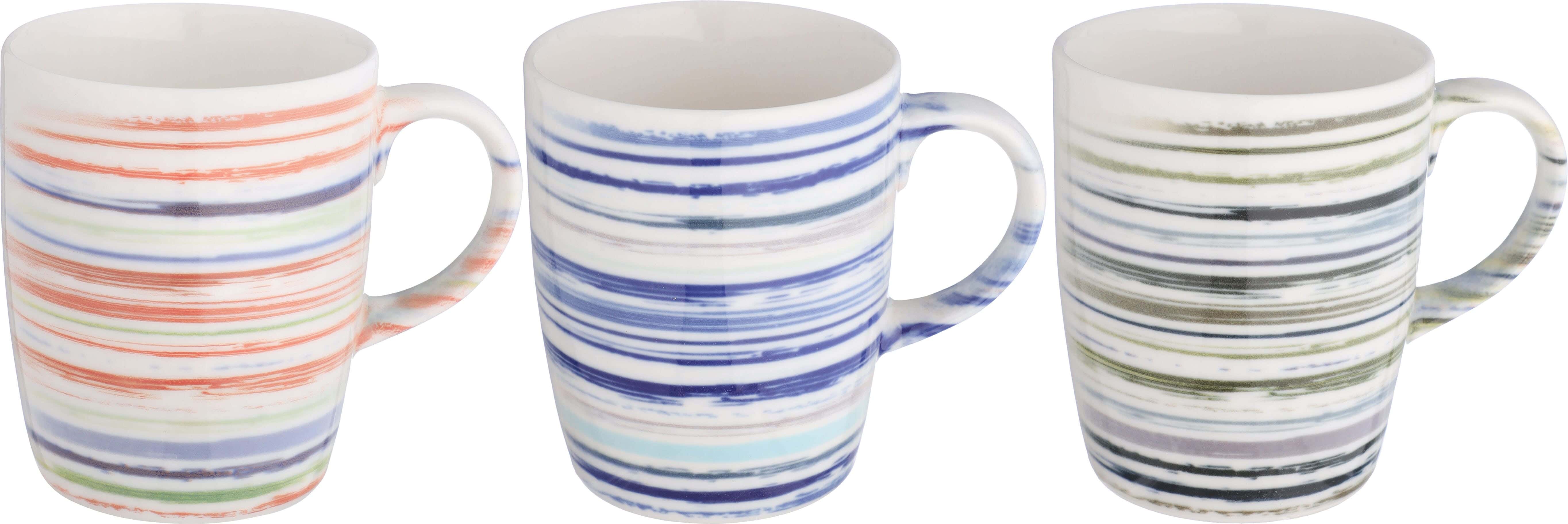 Lotus Porcelain Mug Set, 3 Pieces, 300 ml - Multicolor