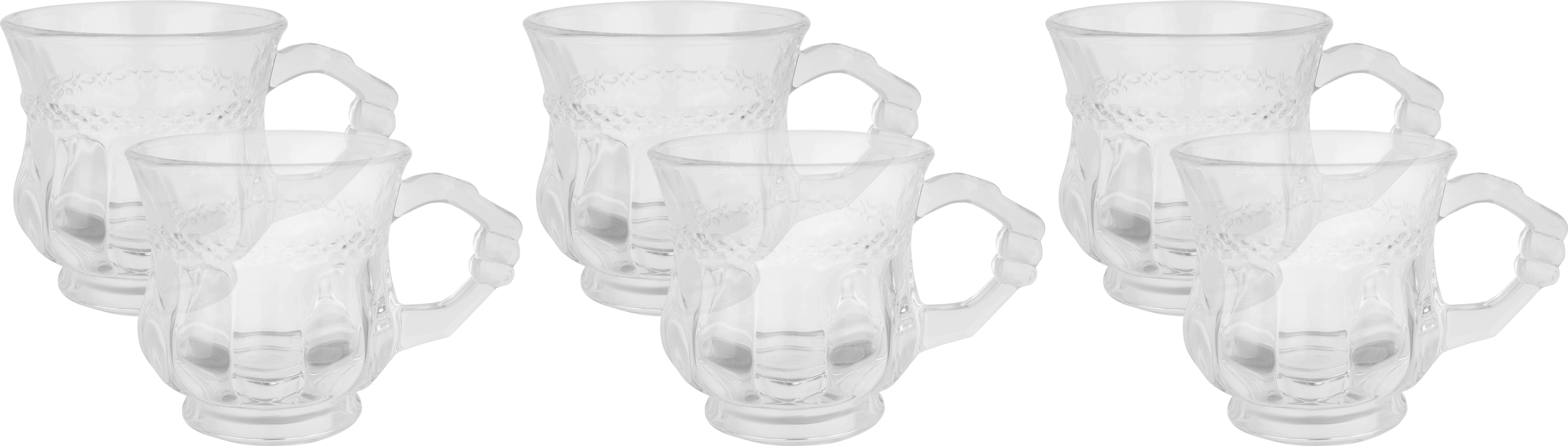 Glass Mug Set, 6 Pieces, 135 ml - Clear