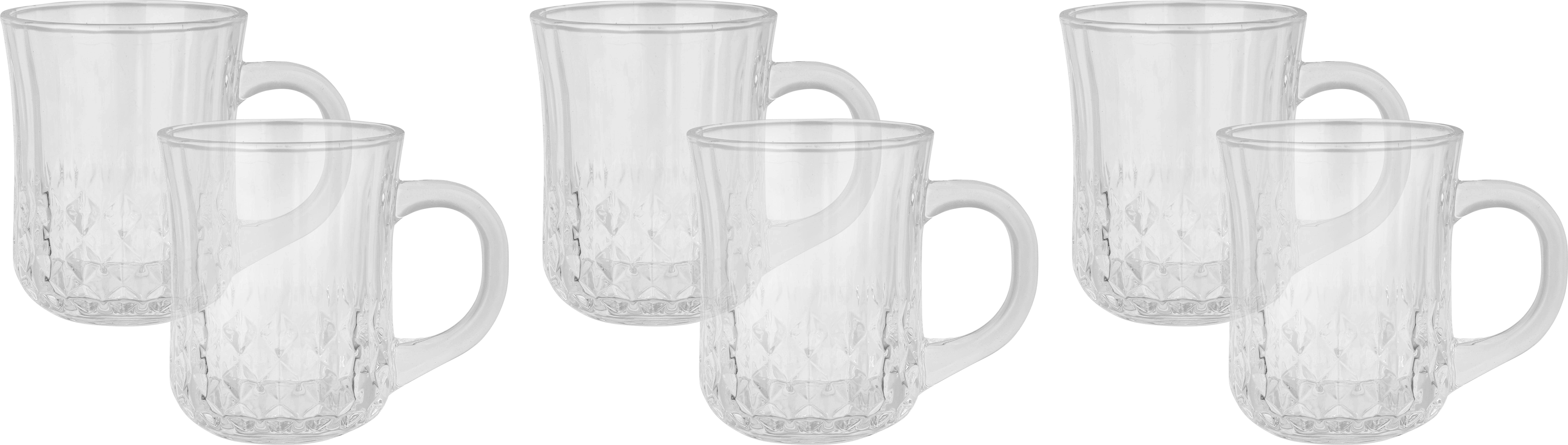 Glass Mug Set, 6 Pieces, 210 ml - Clear