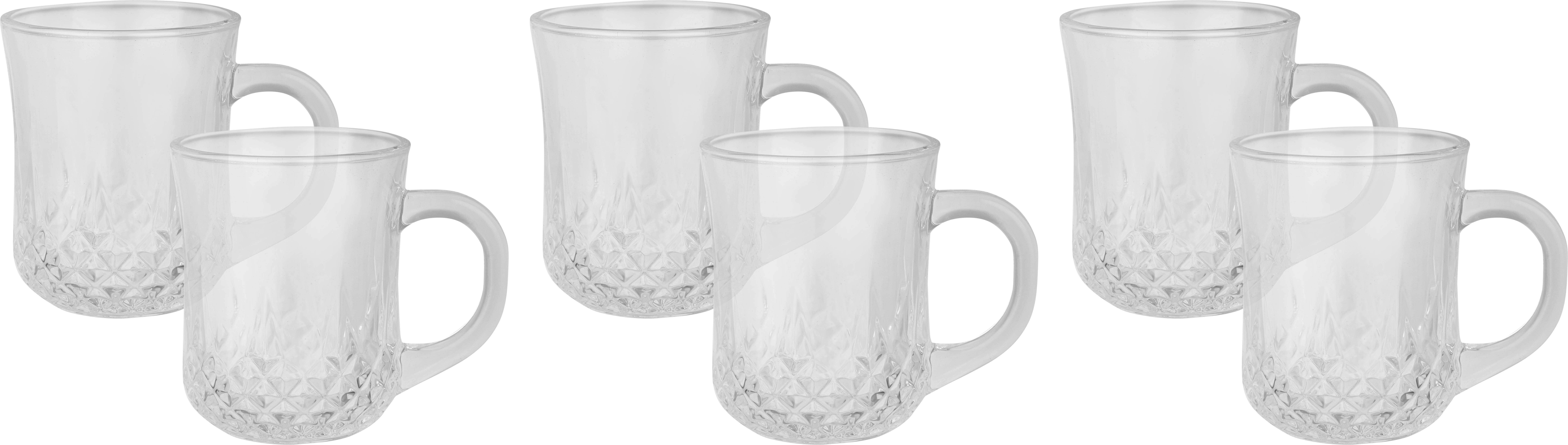 Glass Mug Set, 6 Pieces, 190 ml - Clear